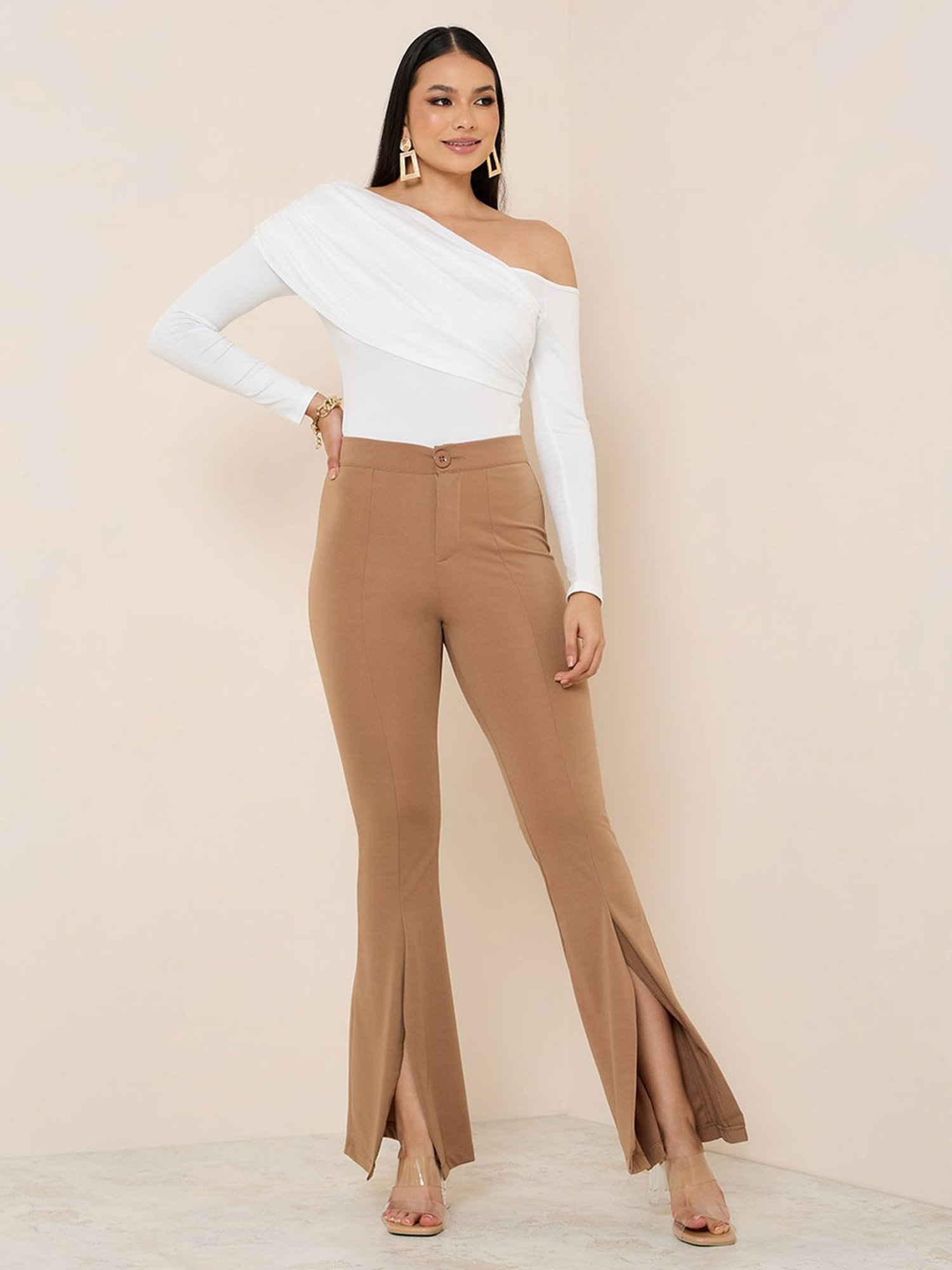 Styli Asymmetric Neck Fitted Bodysuit