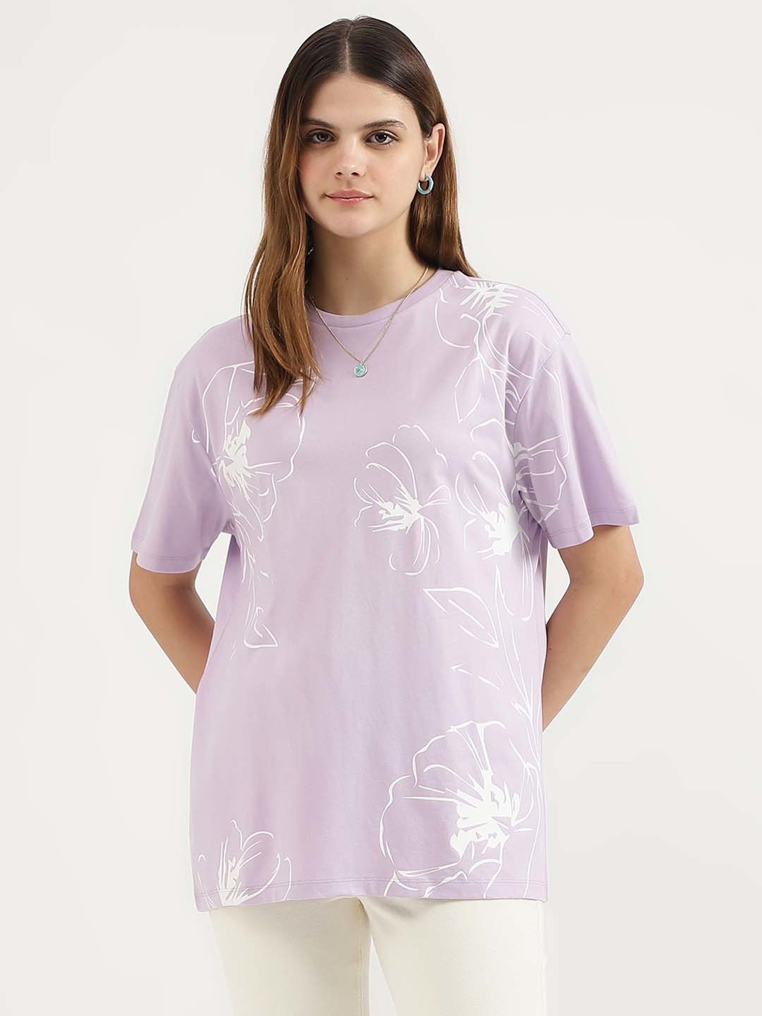 United Colors of Benetton Lilac Cotton Printed T-Shirt