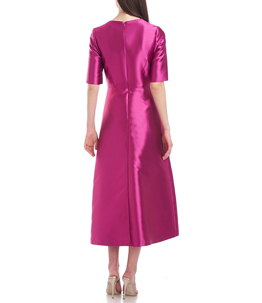 Kay Unger V-Neck Short Sleeve Twill Walk Through Jumpsuit Dress