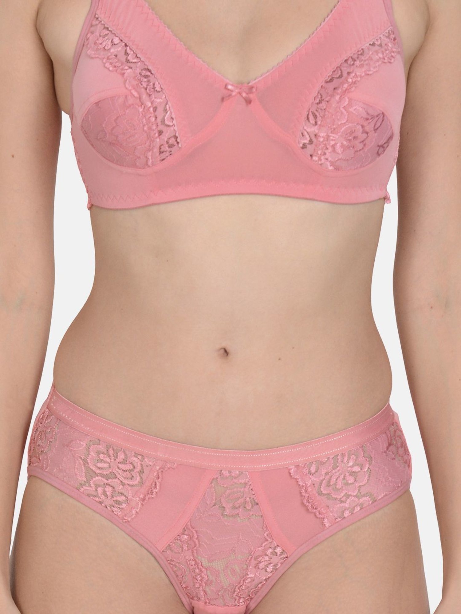 mod & shy Pink Self Pattern Lingerie Set
