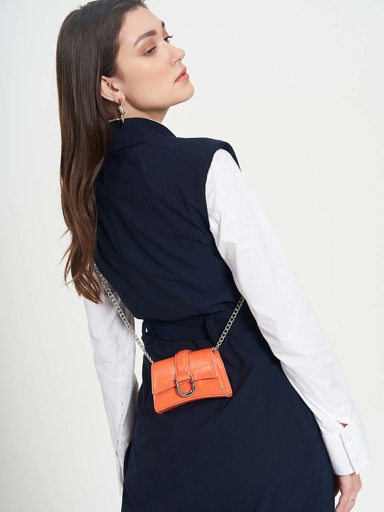 Miraggio Orange Textured Small Sling Handbag