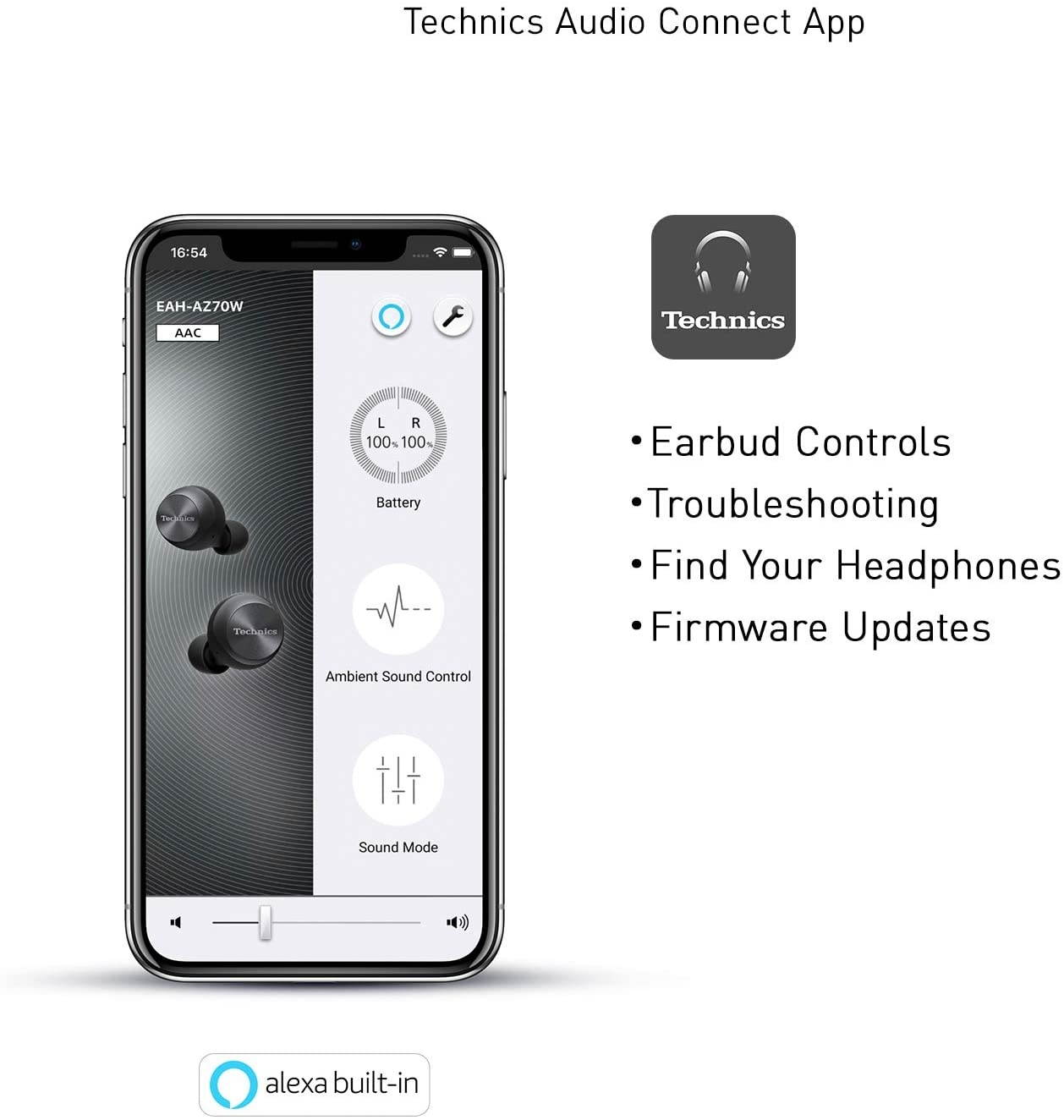 Technics EAH-AZ70W Bluetooth True Wireless Noise Cancelling Earbuds (Black)