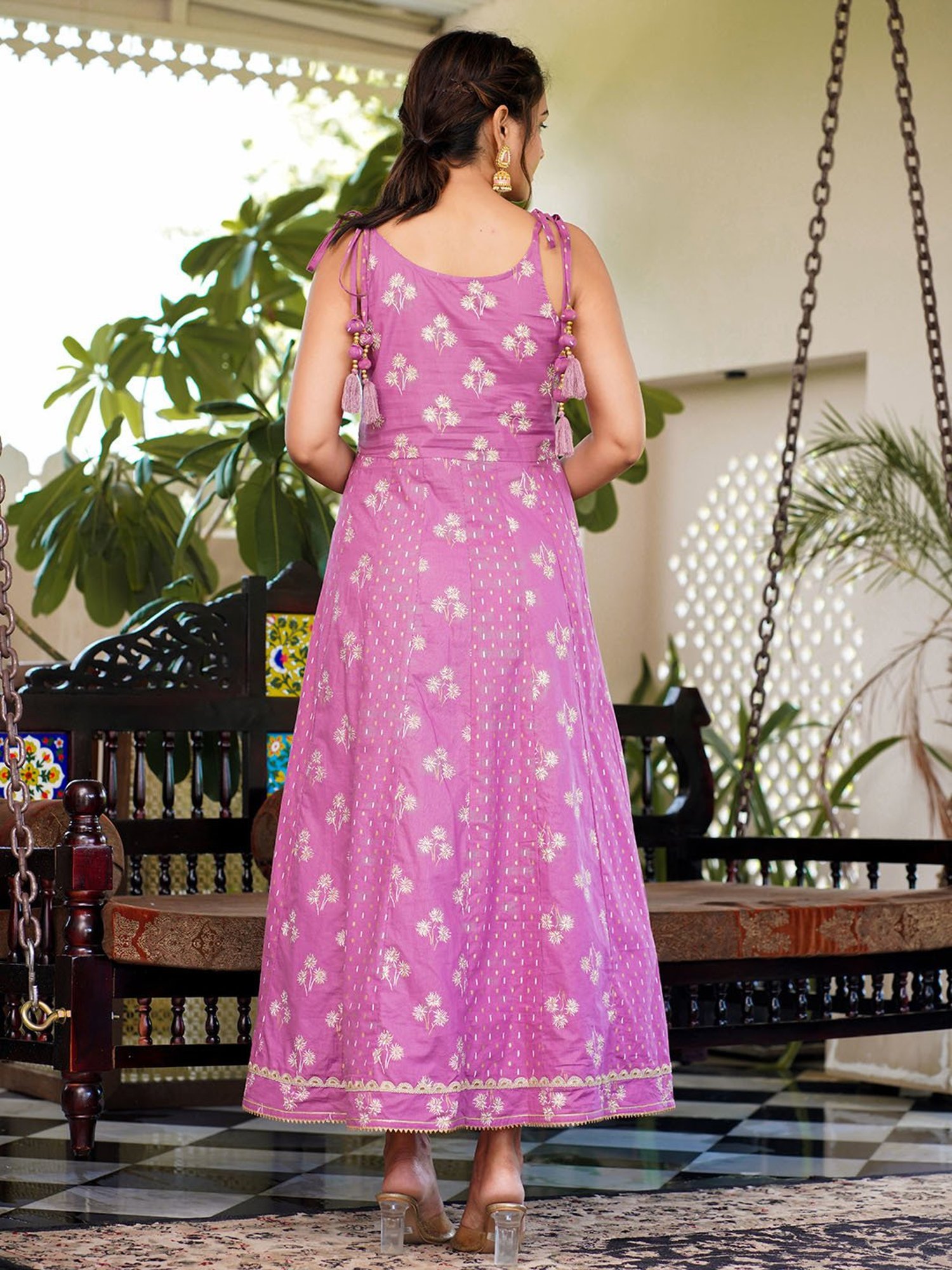 Yufta Purple Floral Print Ethnic Dress