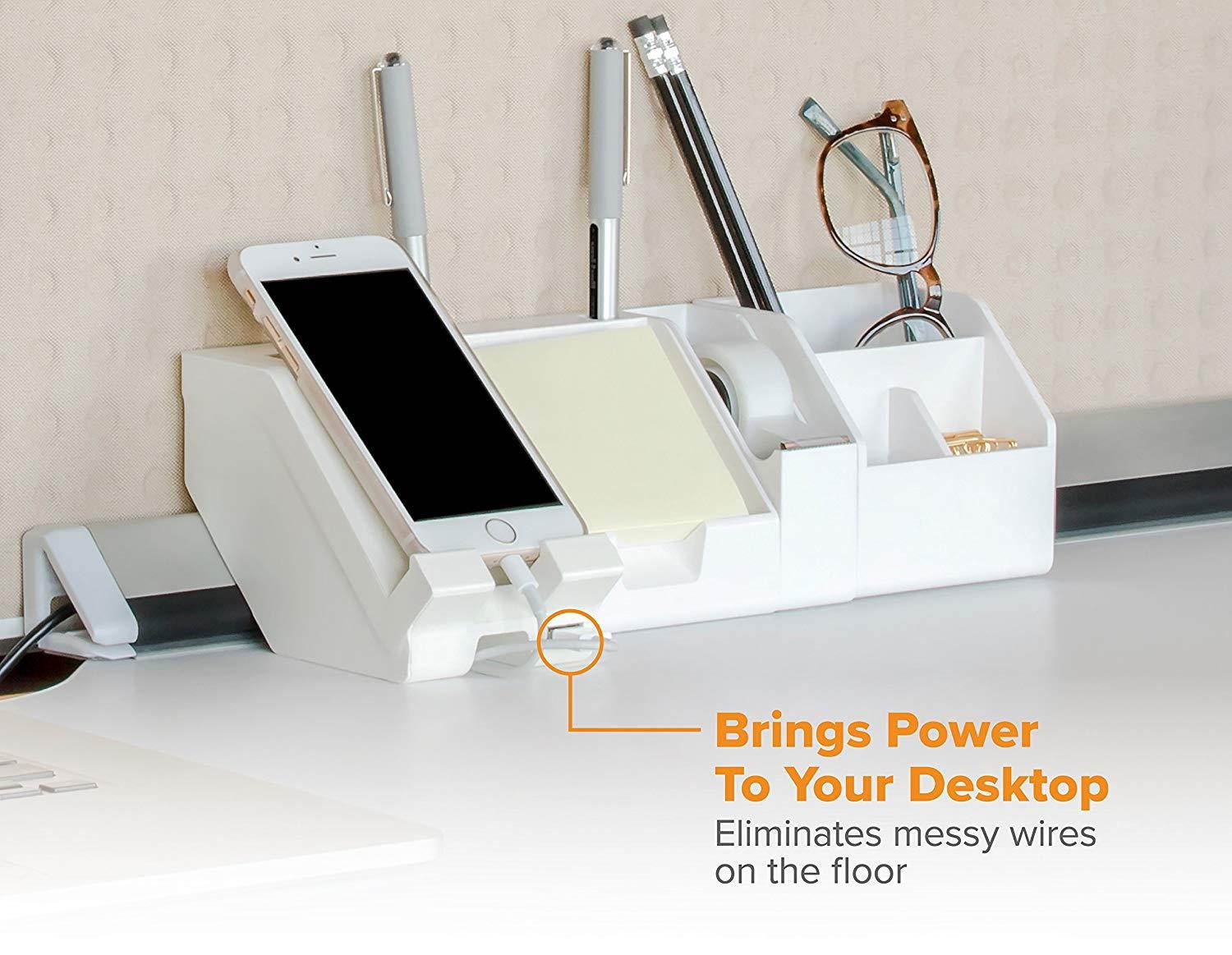 Bostitch Konnect 9-Piece Desktop Organizer Kit, Includes Cable Management Rails, Charging Phone Dock, Tape Dispenser, Sticky Notes, Storage Bins, White (KT-CKIT2-WHITE)