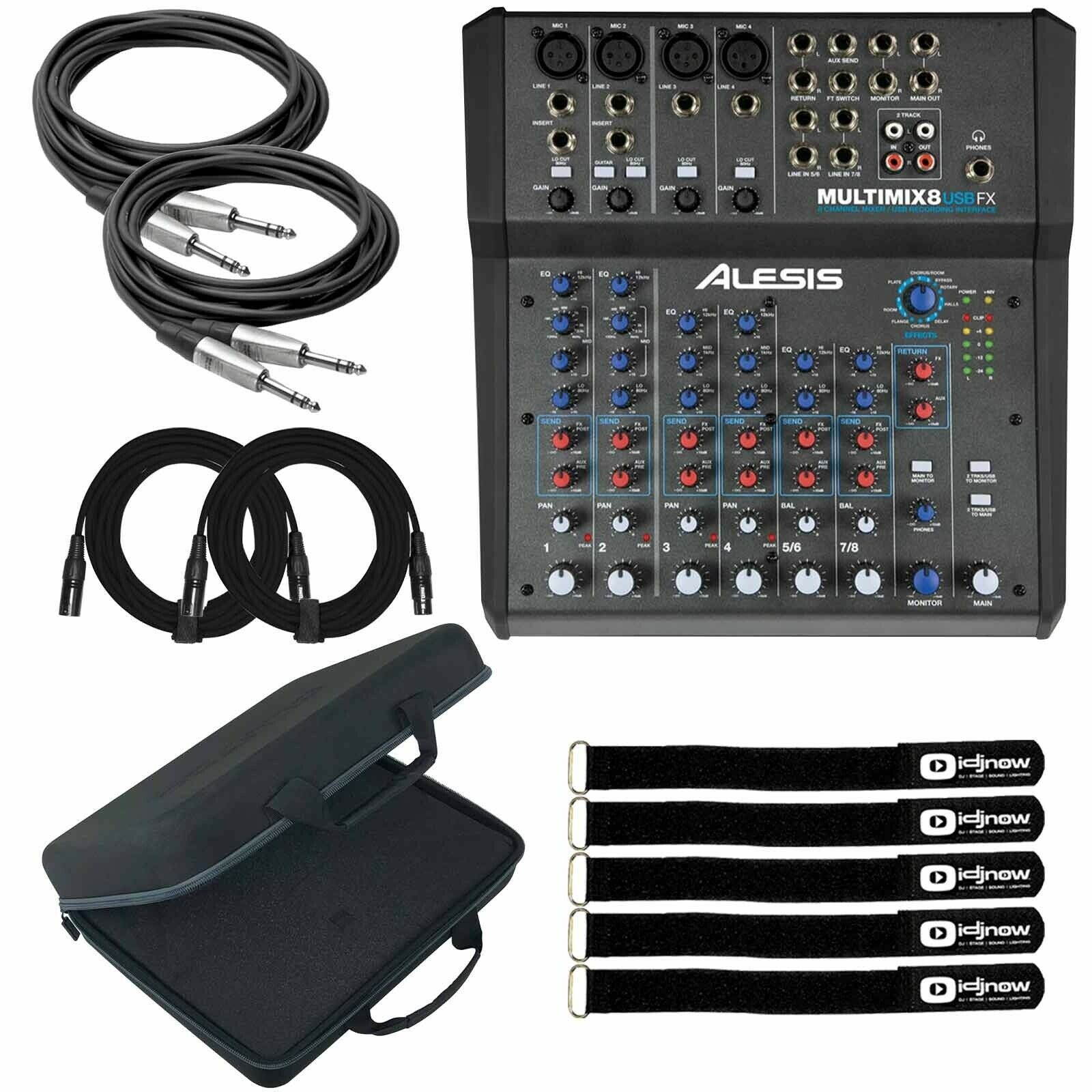Alesis MultiMix 8 USB FX 8-Channel USB Desktop Podcast Mixer w Case & Cables