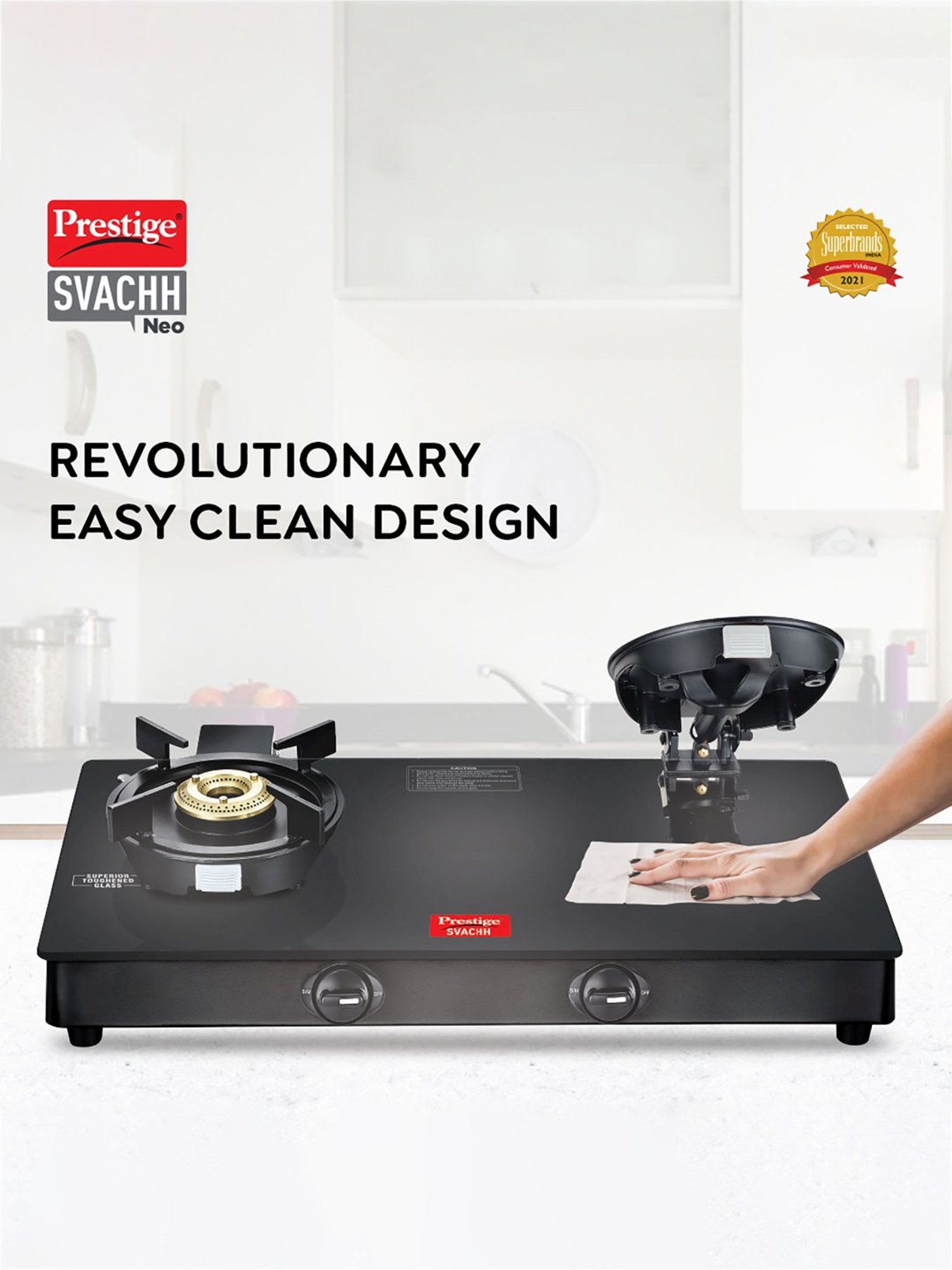 Pigeon Blackline Smart Black Glass Manual Gas Stove (2 Burners)