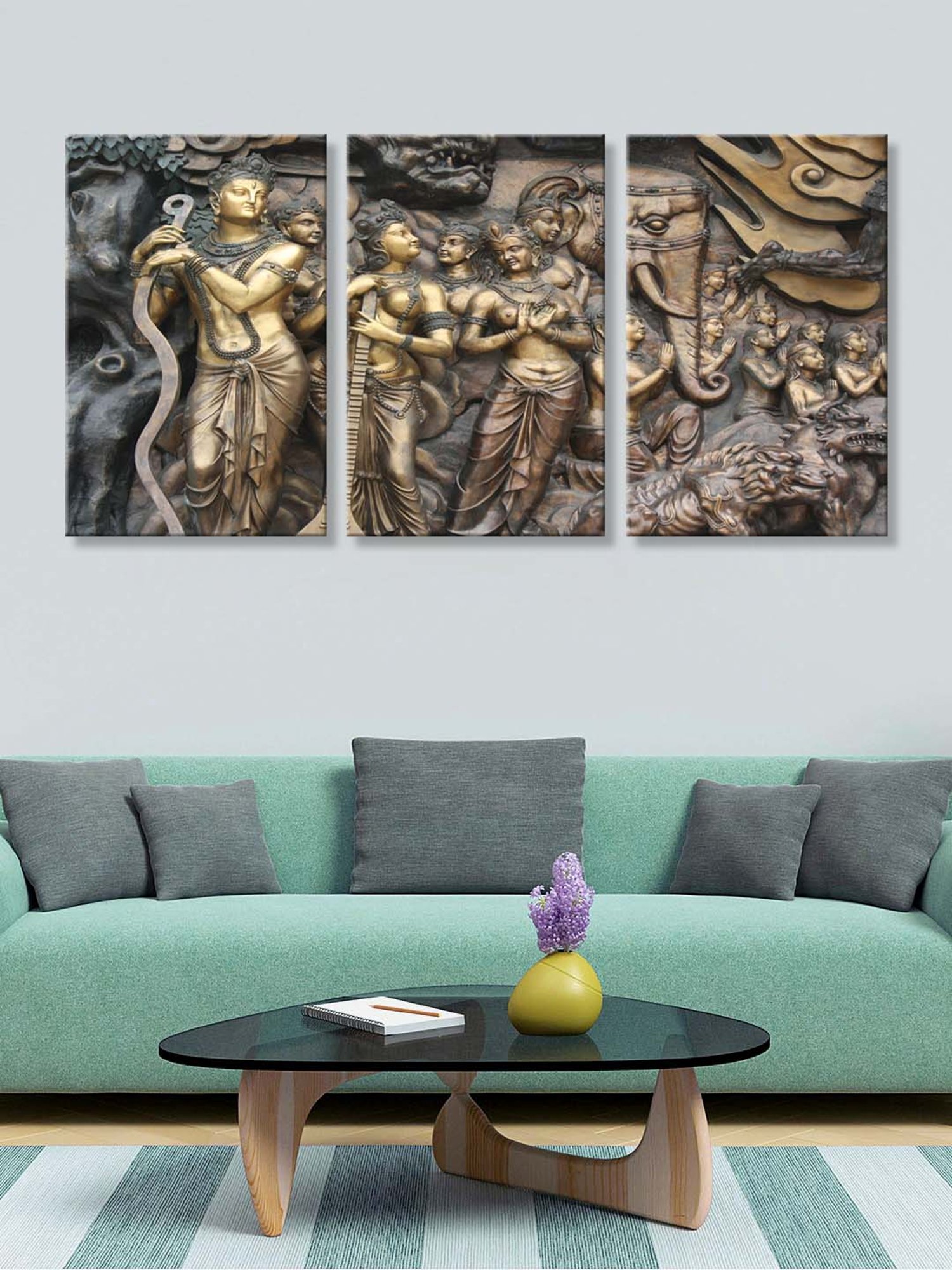 999Store Brown & Gold Men's and Women's Mural Art 3 Frame Canvas Paintings