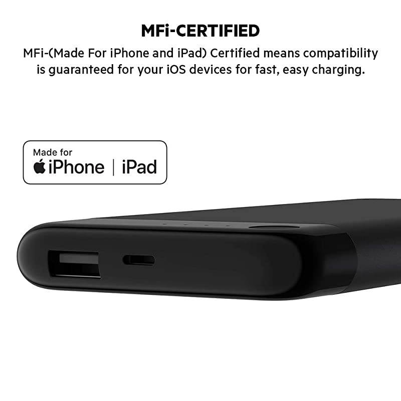 Boost Charge Power Bank 5K with Lightning Connector (Lightning Power Bank, MFi-Certified Portable Charger for iPhone/iPad/AirPods), Black (F7U045btBLK)