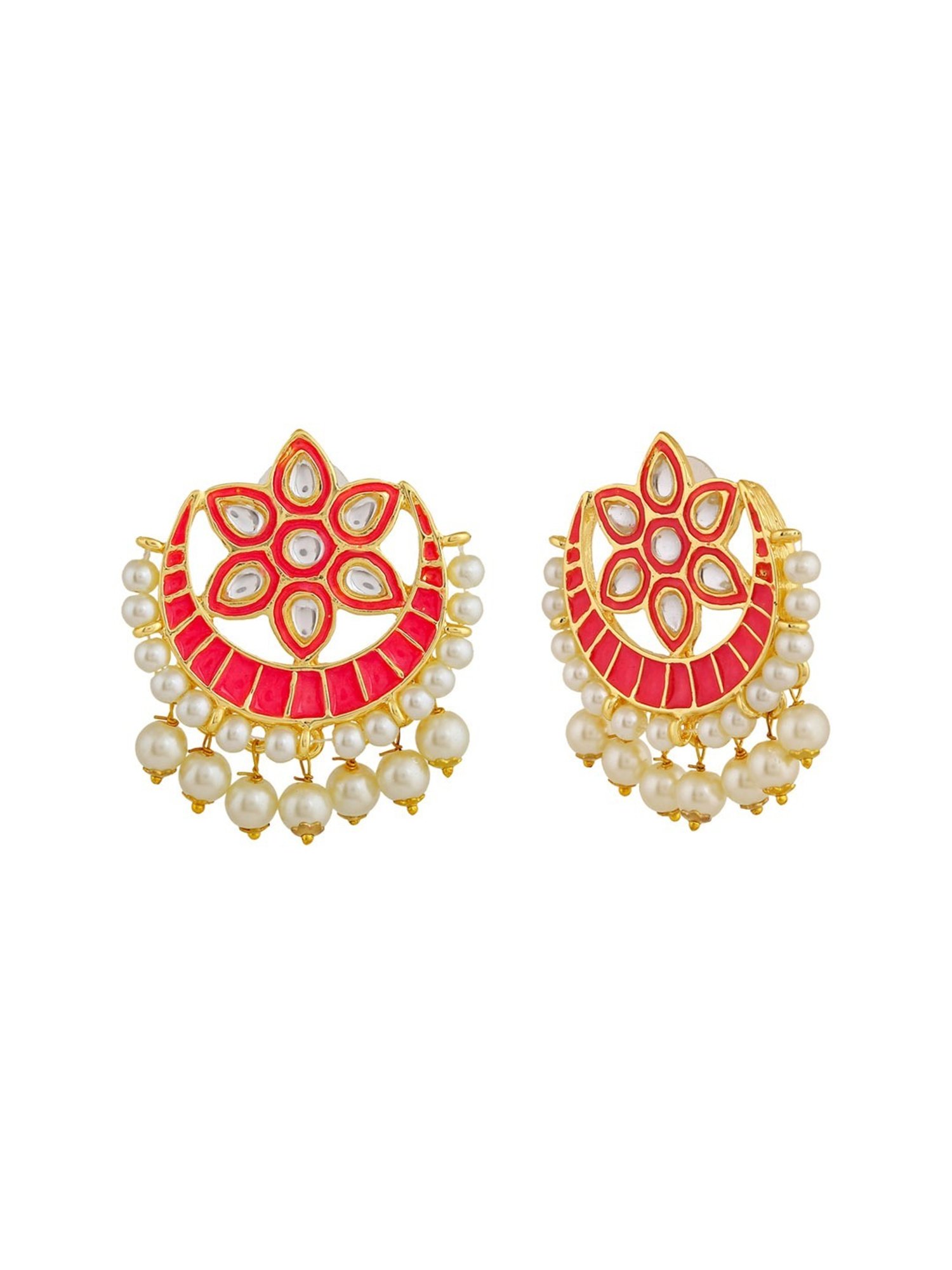 Estele Gold-Plated Flower Designer Drop Earrings