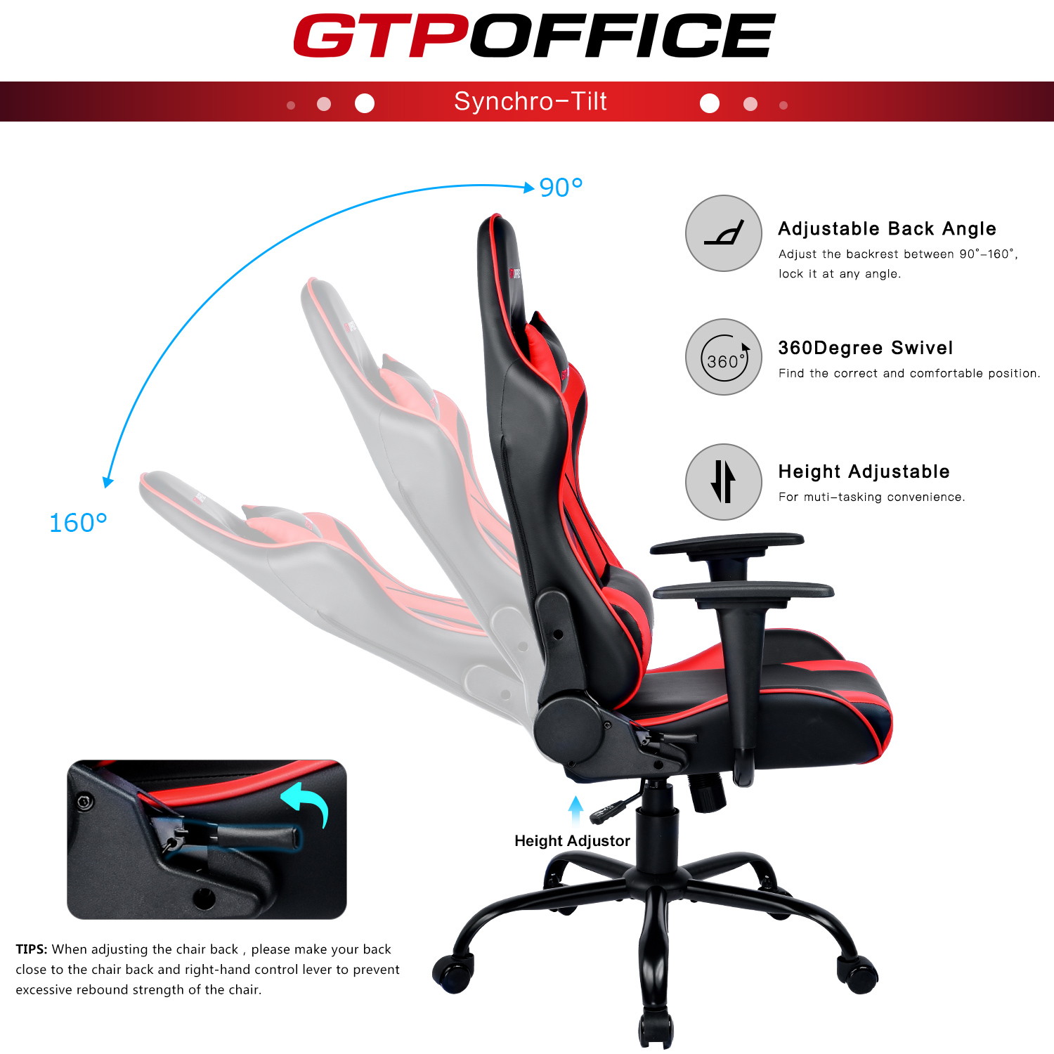 GTRACING Gaming Chair Massage Office Computer GTPOFFICE Series Racing Chair for Adult Reclining Adjustable Swivel Leather Chair High Back Desk Chair Headrest and Massage Lumbar Support Cushion