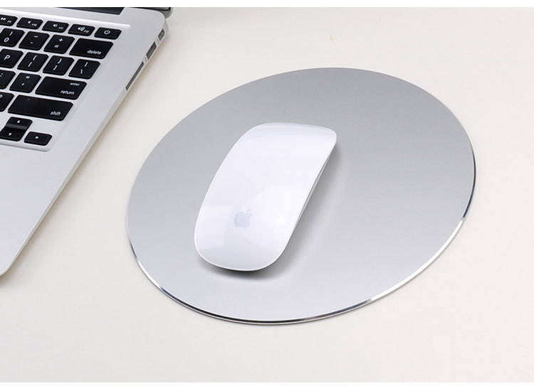 ESTONE Round Aluminum Gaming Mouse Pad with Anti-Skid Rubber Base-8.66"x8.66"x0.08" - Silver