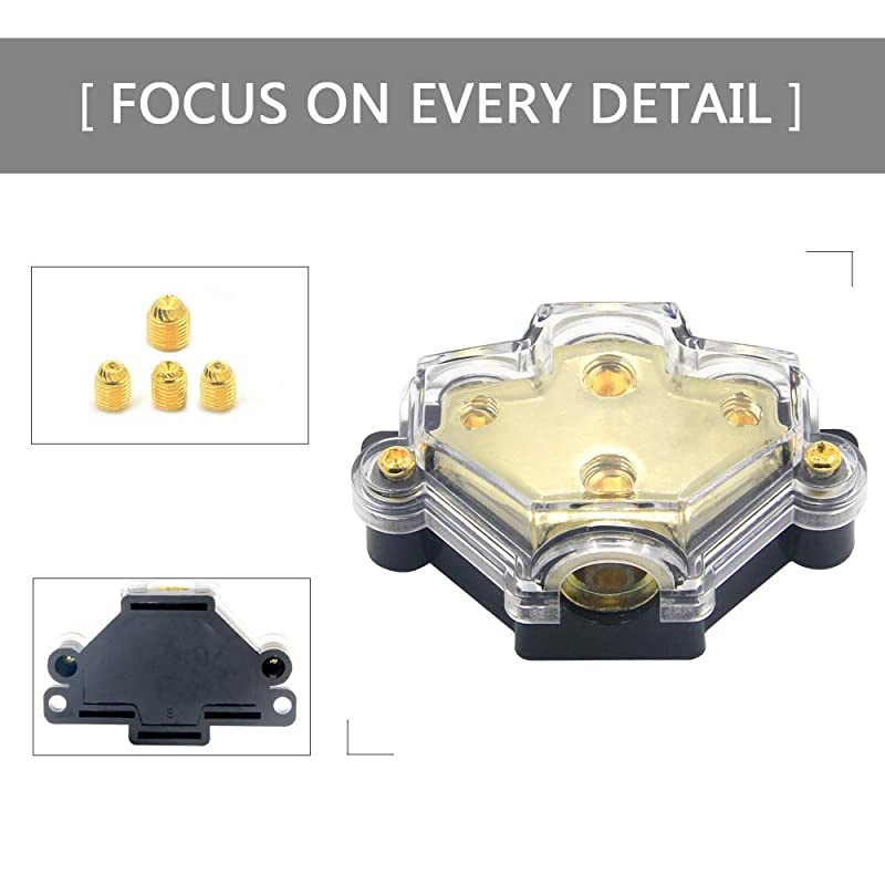 3 Way Power Distribution Block 024 AWG Gauge in 48 Gauge Out Car Audio Stereo Amp Distribution Connecting Block for Audio Splitter 1 in 3 Out