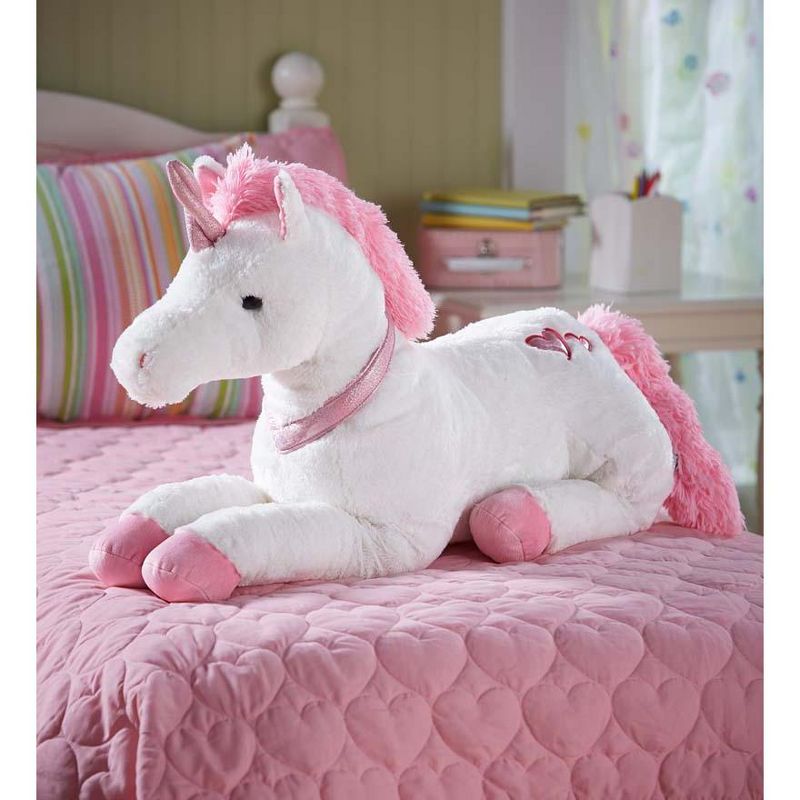 HearthSong - Large Super Soft Dazzle the Plush Unicorn with Embroidered Hearts and Sparkly Pink Horn and Collar