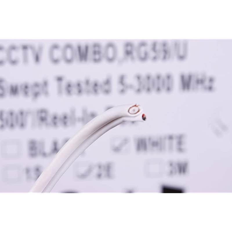 Cable 500 ft. RG59 Siamese CCTV Combo Coaxial Cable - 20AWG RG59 Video + 18/2 18AWG Power for Surviellance Security System (500 Ft, White)
