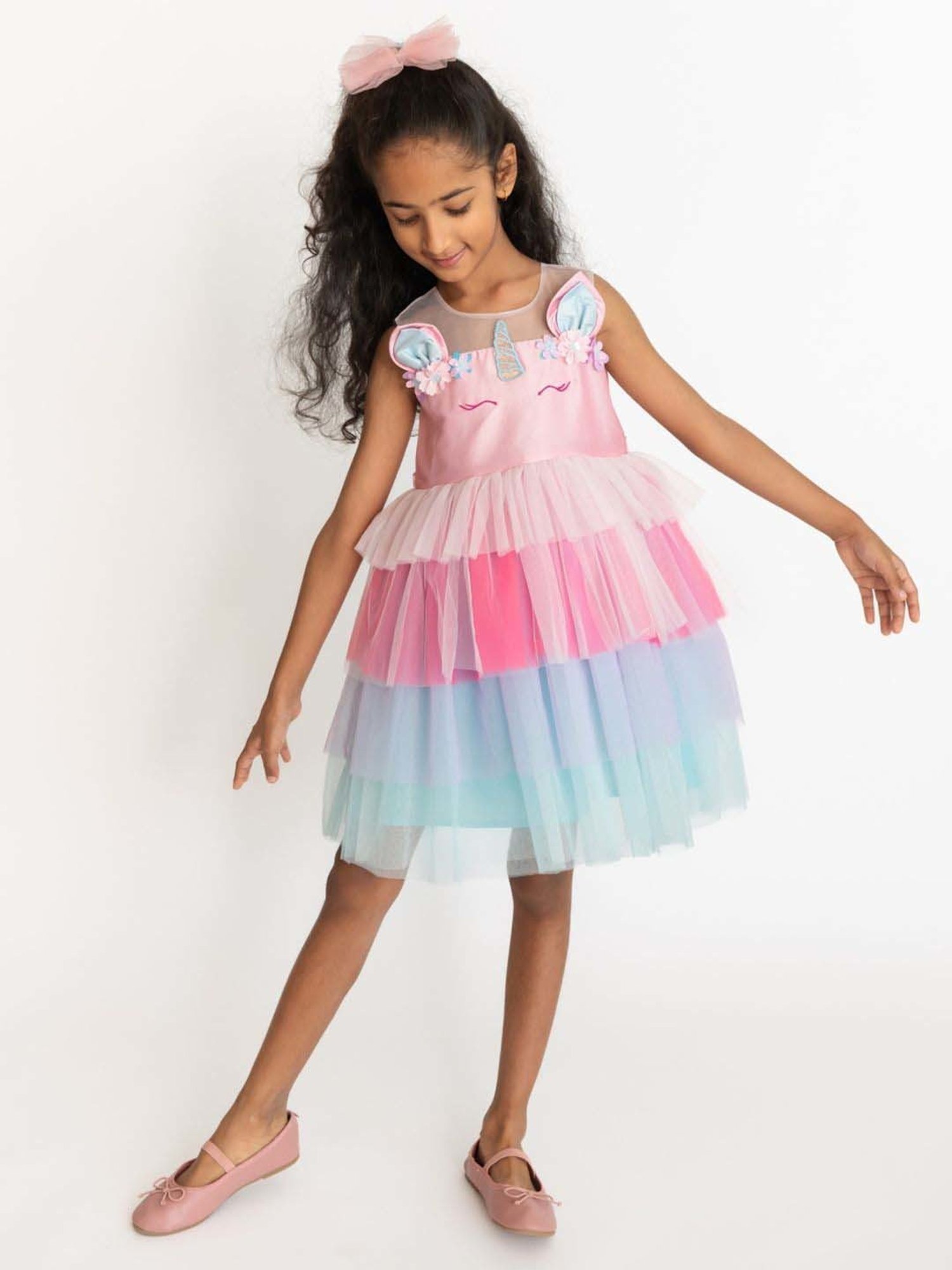 A Little Fable Pink & Blue Applique Dress