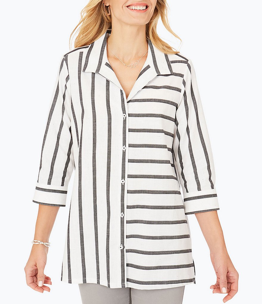 Foxcroft Santino Multi-Directional Fleck Stripe Wing Collar Shaped Tunic