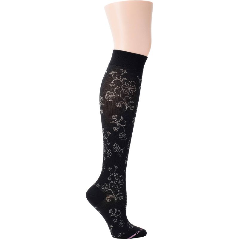 Dr. Motion Women's Mild Compression Floral Dropout Knee High Socks - Black 4-10