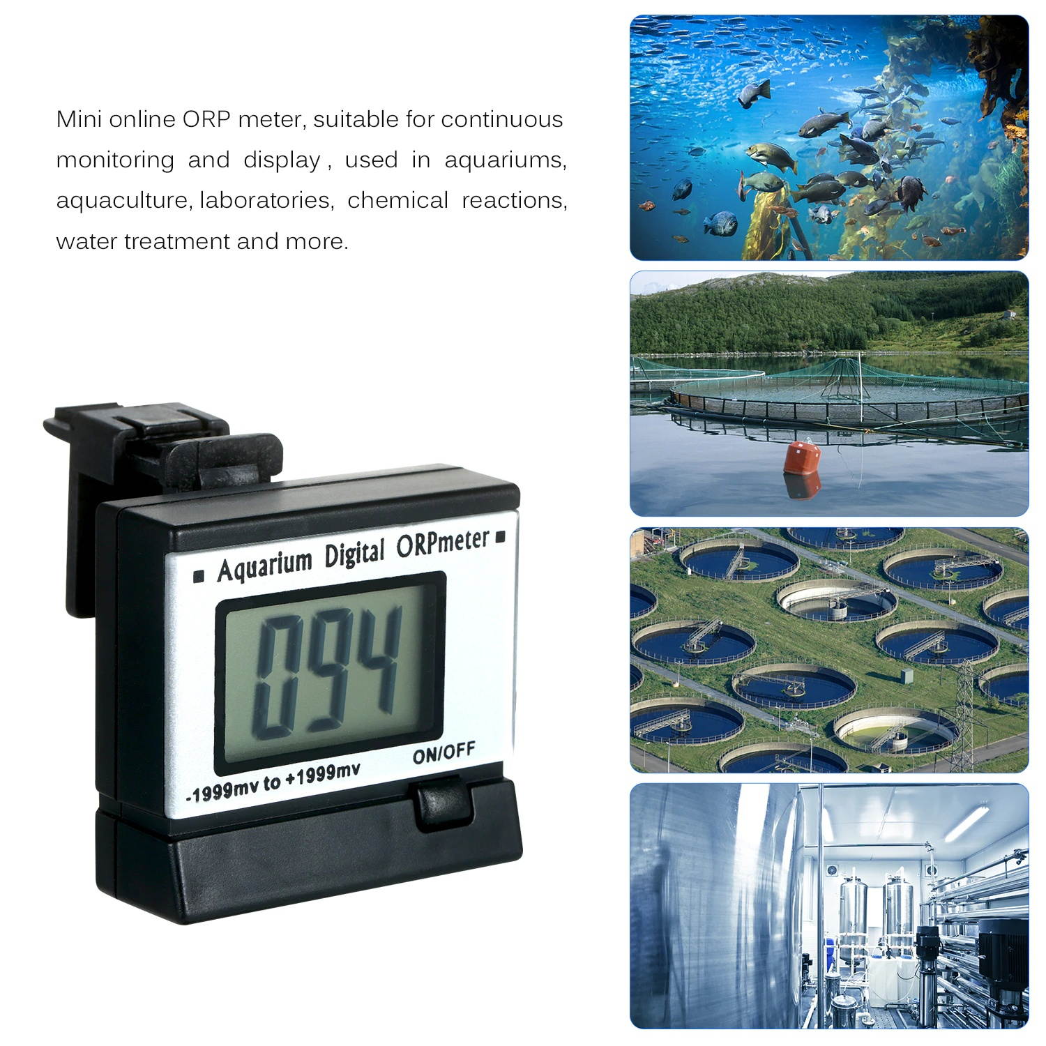 Aquarium Digital ORP Oxidation Reduction Potential Monitor Mini Online ORP Meter ORP Sensor Water Testing Equipment PH Tester