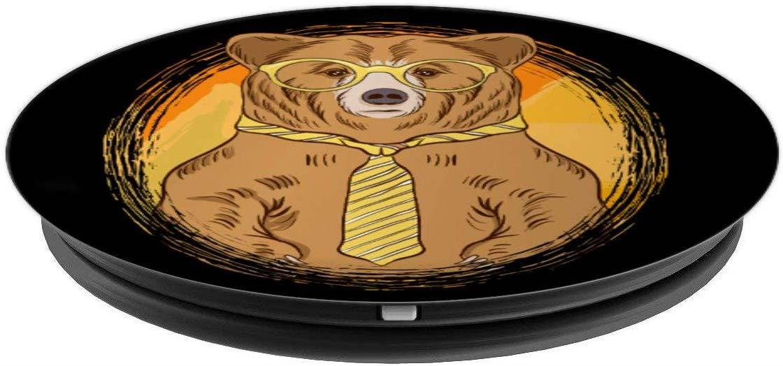 Business Bear wearing Glasses and a Tie Bear Lover PopSockets Grip and Stand for Phones and Tablets