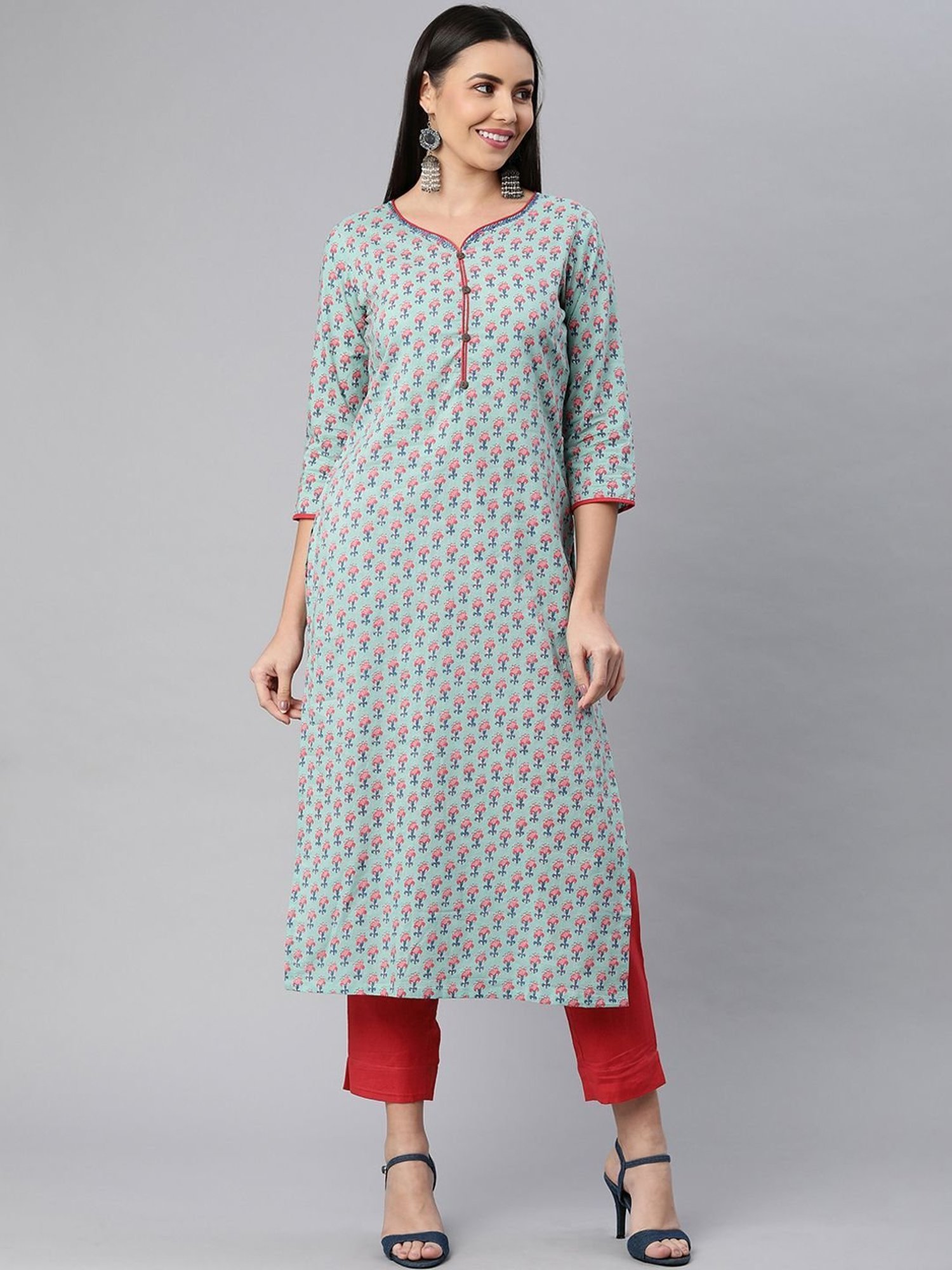 Kami Kubi Blue & Red Printed Kurta Pant Set