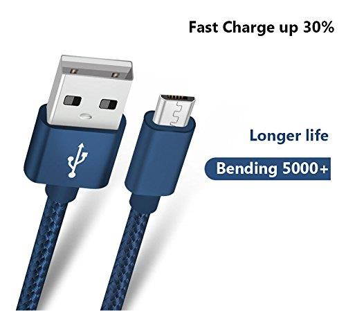 RoFI Micro USB Cable, [2Pack] 0.6M Samsung Charger, Nylon Braided Micro USB Charger, High Speed USB 2.0 A to Micro B Charging Cord Universal for HTC, S6, Kindle, Android, and More (Blue, 2 Feet)
