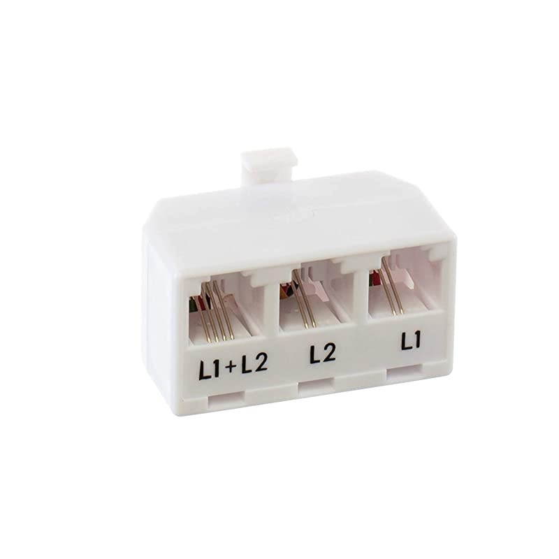Telephone Splitter 2 Line Adapter 3Way Splitter Line 1 Line 2 and Twin Line Dual Line Separator 4 Conductor Connector 2 Phone Lines White 3 Pack