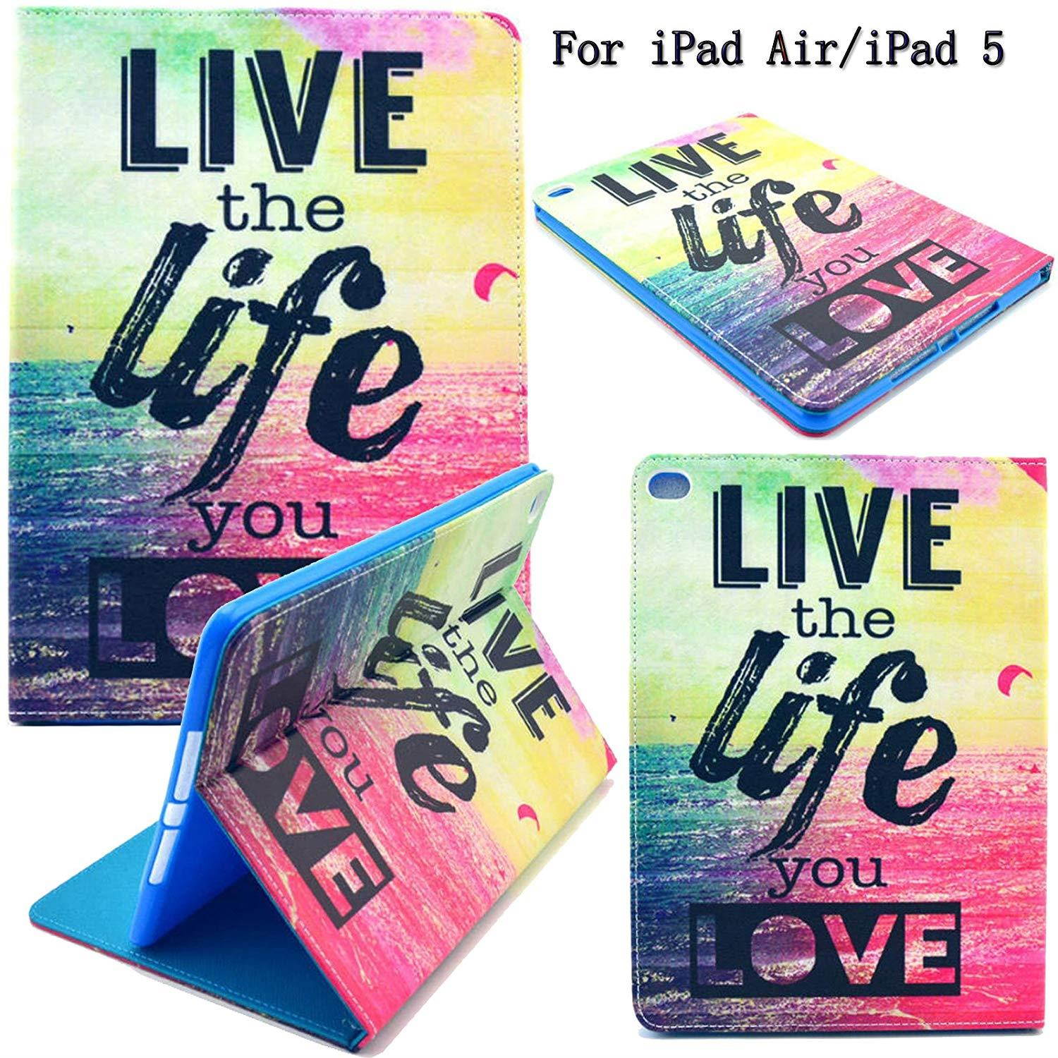 Newshine  Premium PU Leather Magnetic with Card Slots, Pocket Case Cover with [Auto Sleep/Wake Feature] for Apple iPad Air (Love Life)