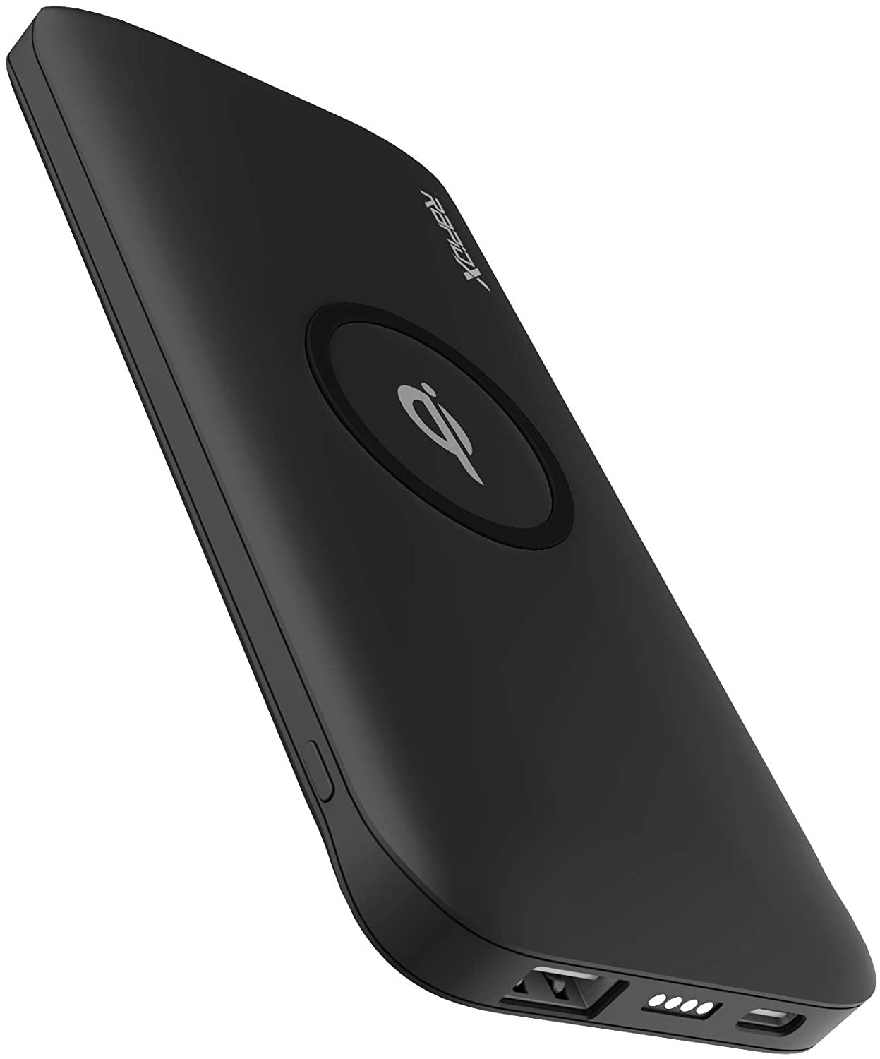 RapidX Myport 10000 mAh Power Bank, 10W Wireless Charging (Qi-Certified) & Charging Stand, 1 USB-C Input/Output (18W), 1 USB Output for iPhone and Android - Black (RX-MYPORTBLK)