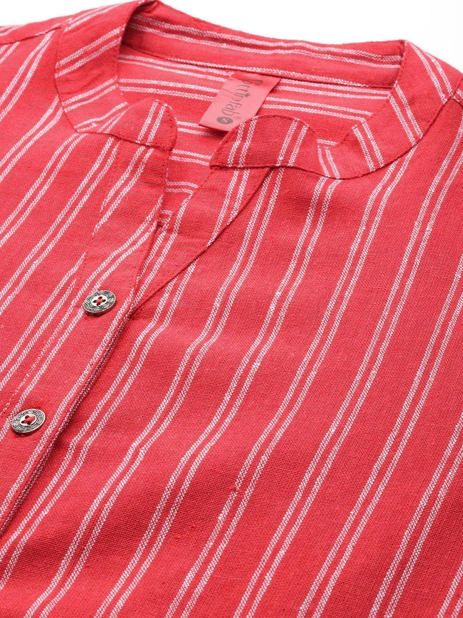 Cottinfab Red & White Cotton Striped Top