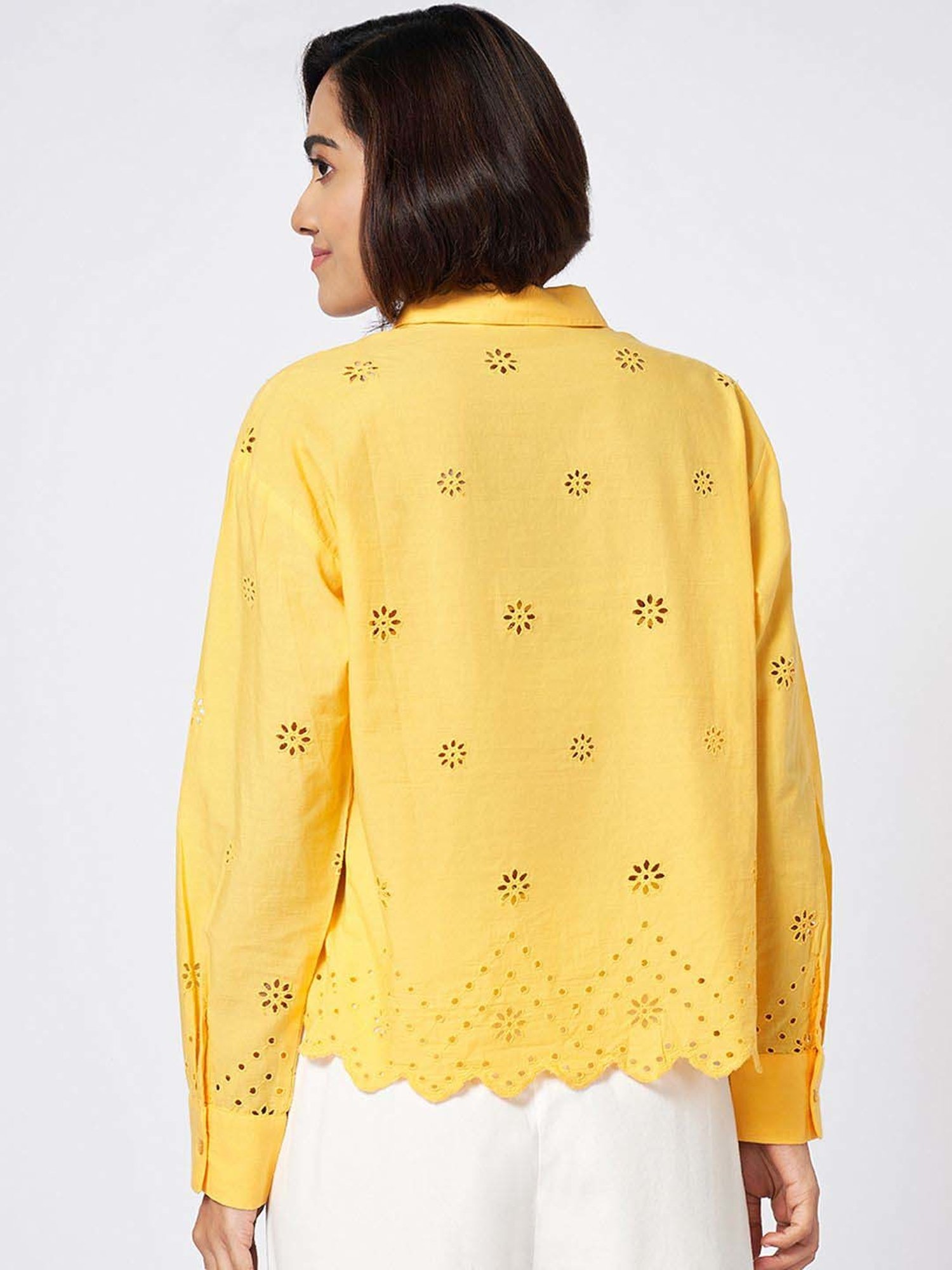 Honey by Pantaloons Yellow Self Pattern Shirt