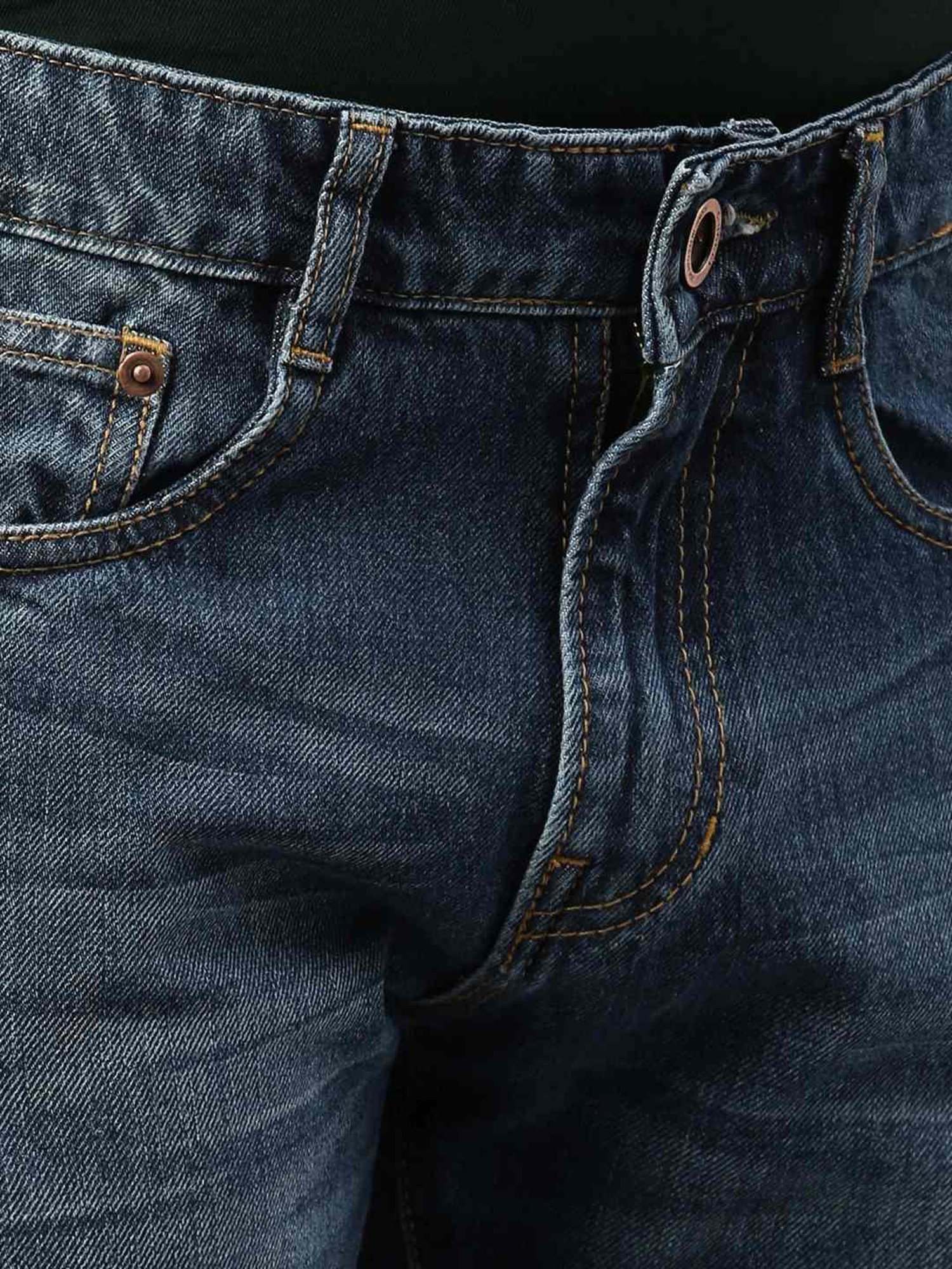 CINOCCI Blue Cotton Slim Fit Distressed Jeans