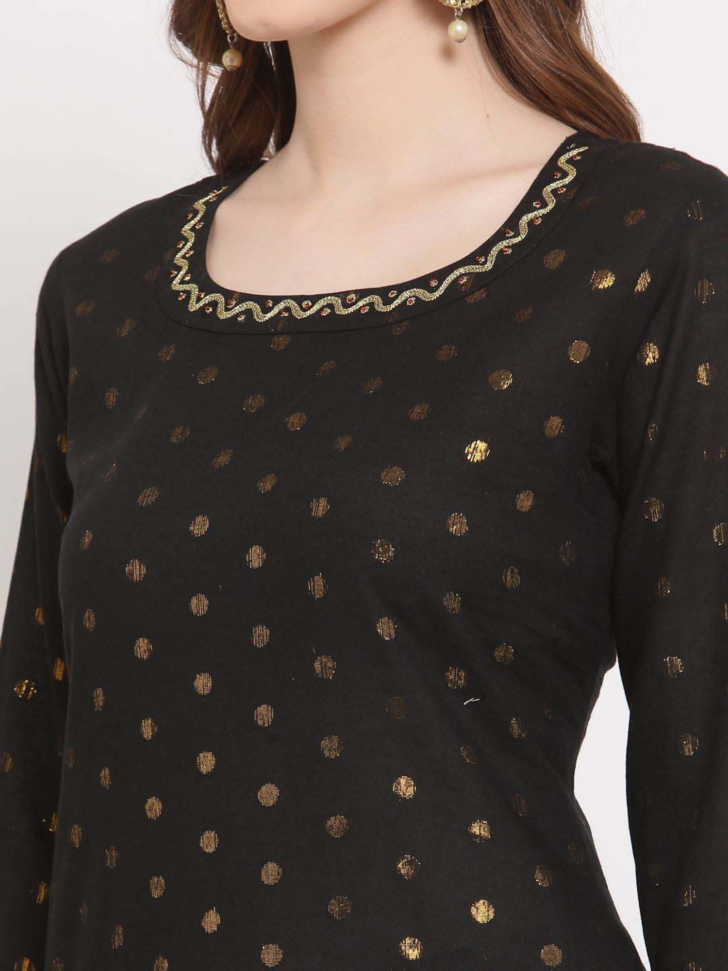 DART STUDIO Black Cotton Embroidered Kurta Palazzo Set