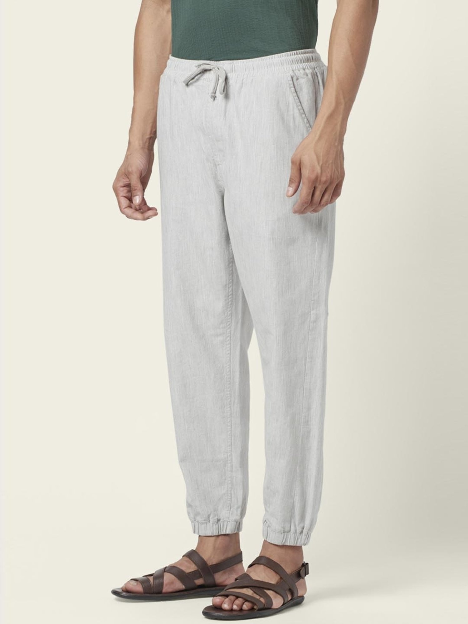 7 Alt by Pantaloons Grey Cotton Regular Fit Self Pattern Jogger Pants