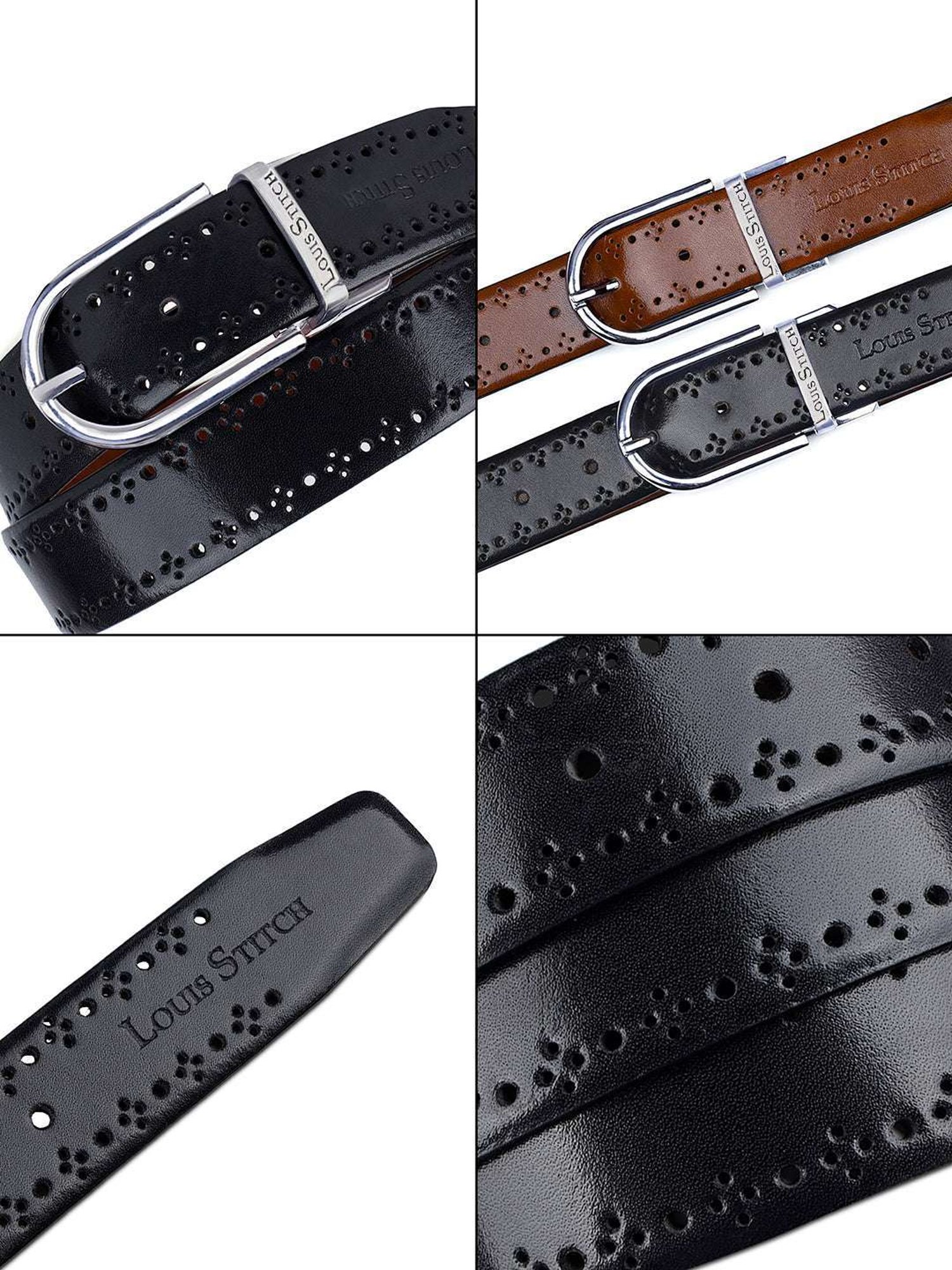 Louis Stitch Spanish Black & Brown Leather Reversible Belt For Men
