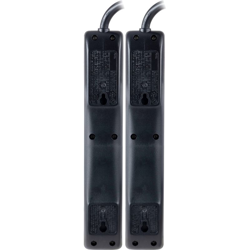 General Electric 2pk 3' Extension Cord With 6 Outlet Surge Protector Black