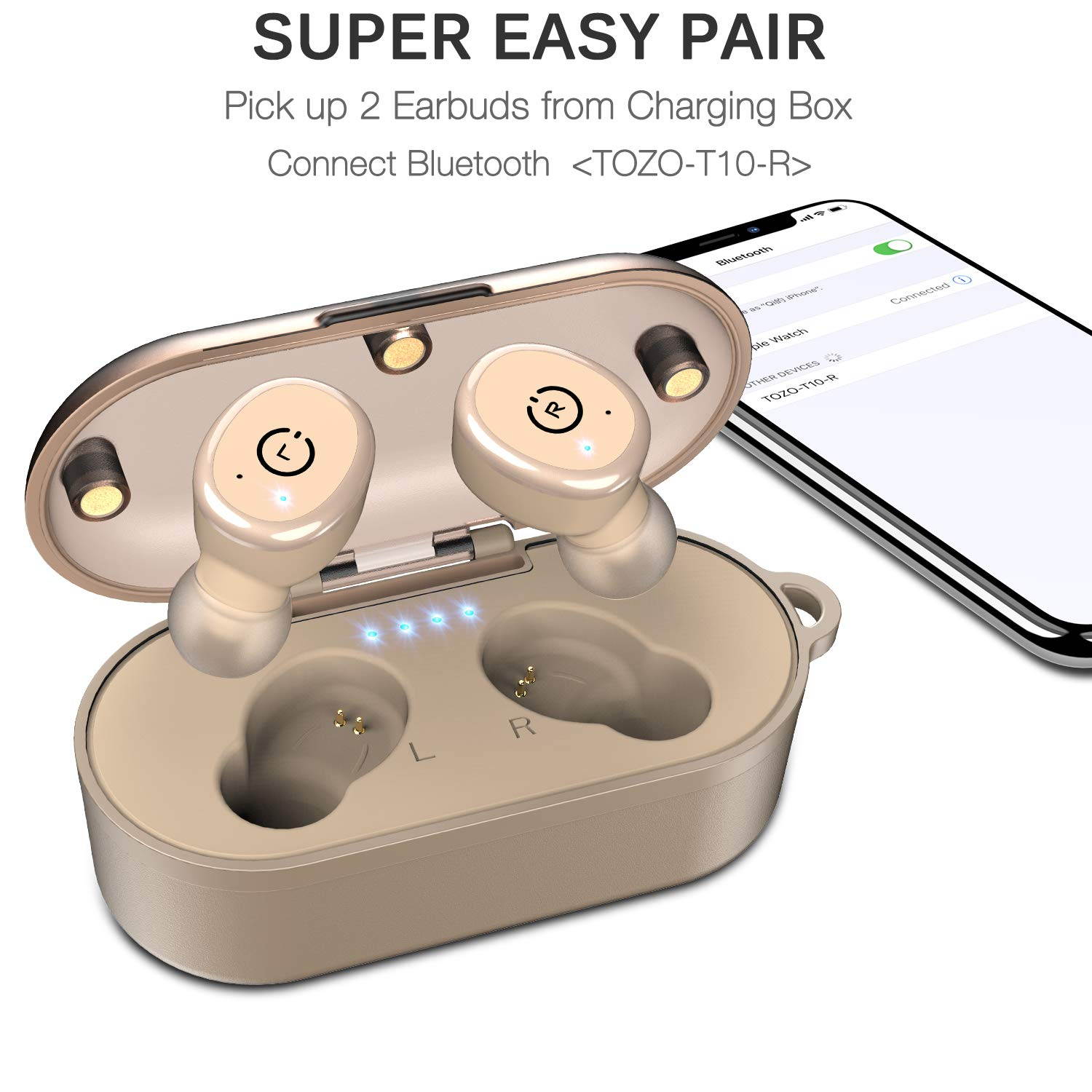 TOZO T10 Bluetooth 5.0 Wireless Earbuds with ?Wireless Charging Case Waterproof TWS Stereo Headphones in-Ear Built-in Mic Headset Premium Sound with Deep Bass for Sport