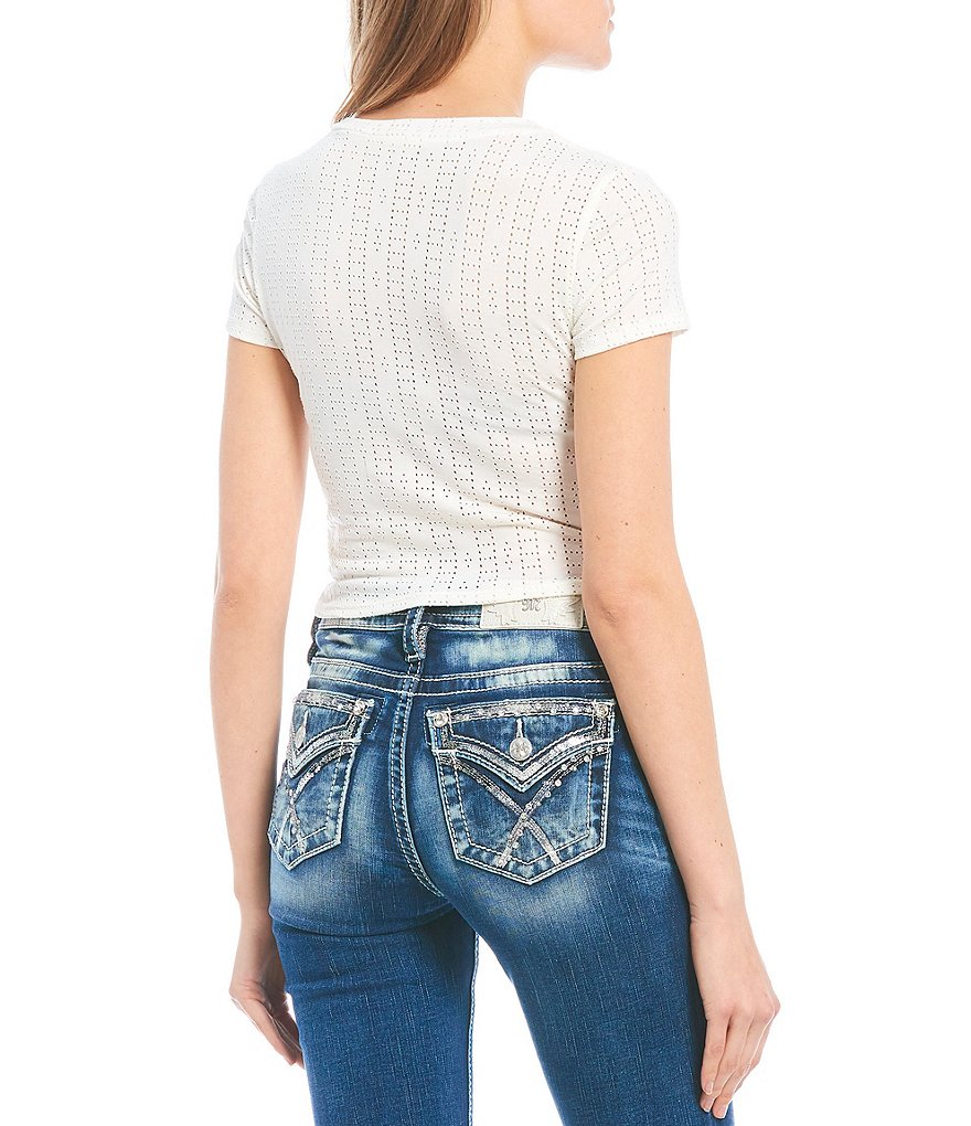 Evolutionary V-Neck Eyelet Cinched Front Top