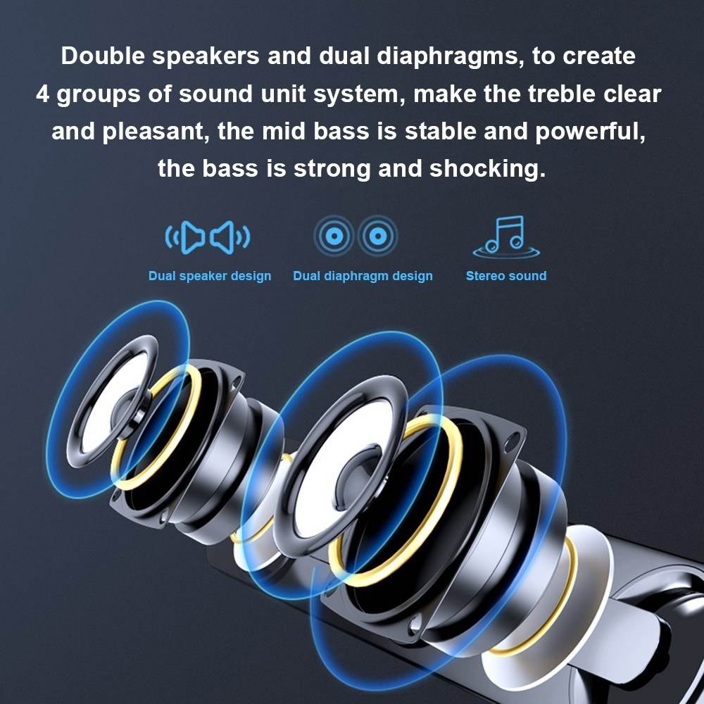 SADA V-111 Computer Speaker USB Wired Powerful Bar Stereo Subwoofer Bass Speaker Surround Sound Box for PC Laptop Phone Tablet MP3 MP4