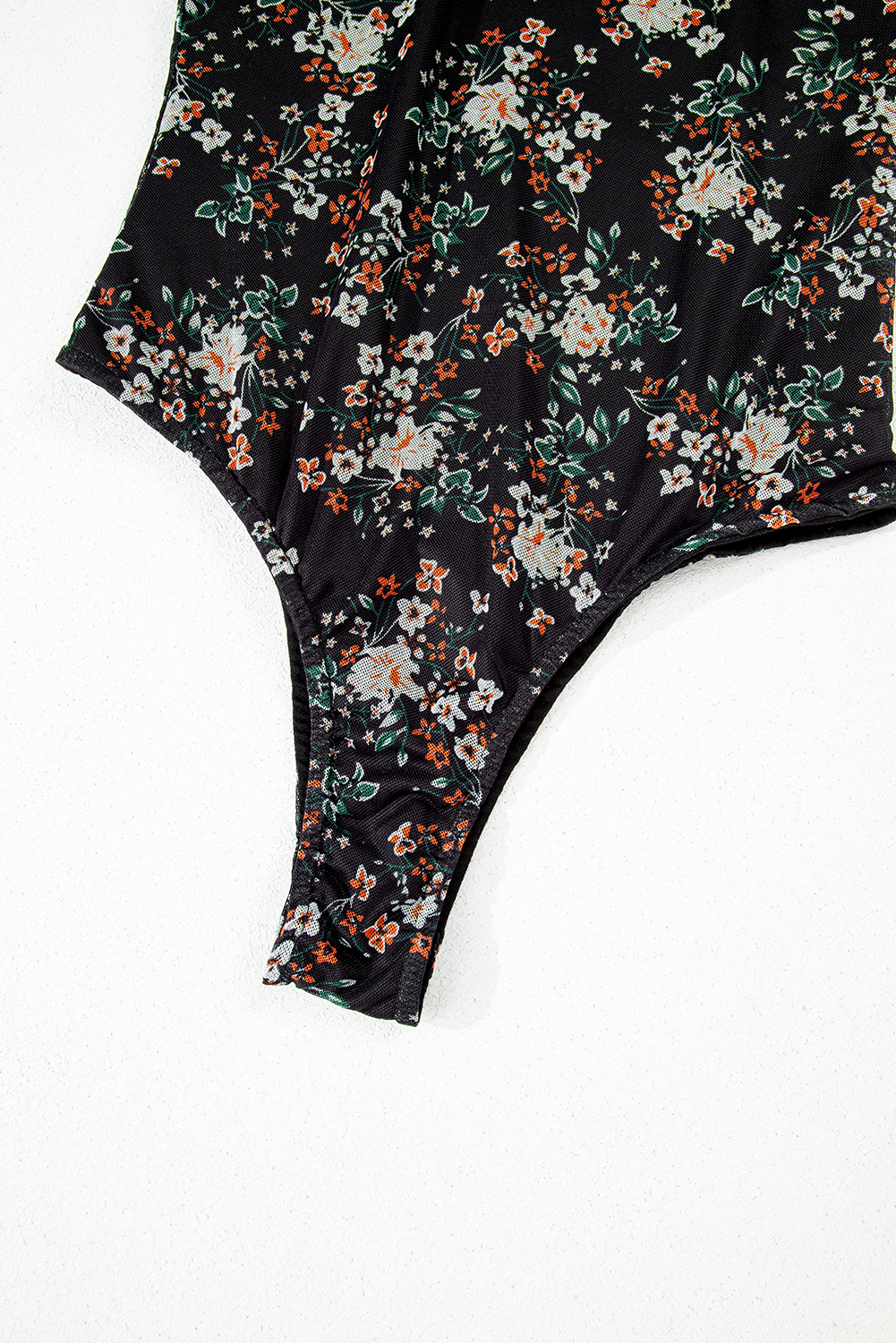 Rose Red Rhinestone Mesh Long Sleeve Bodysuit