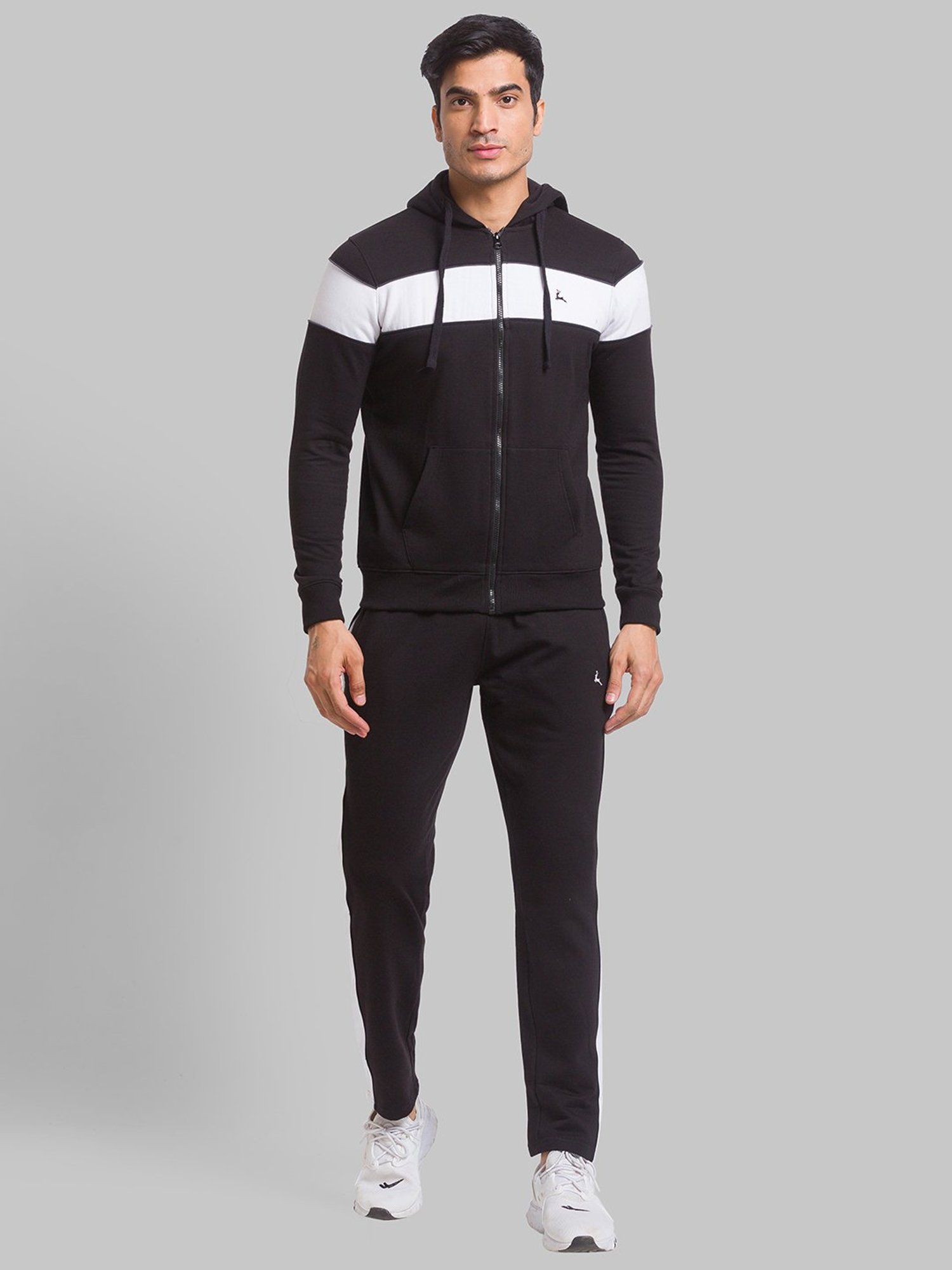 Parx Black & White Regular Fit Colour Block Tracksuit