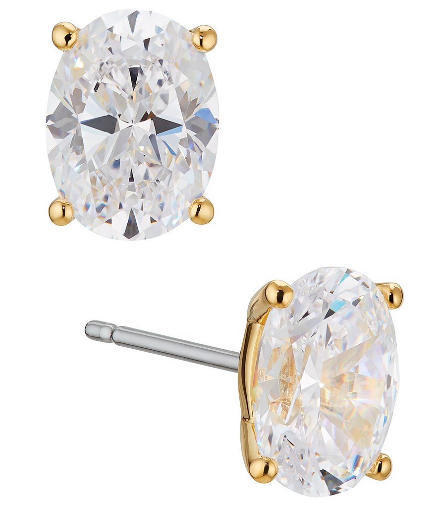 Nadri Modern Love Oval Cut Gold Stud Earrings