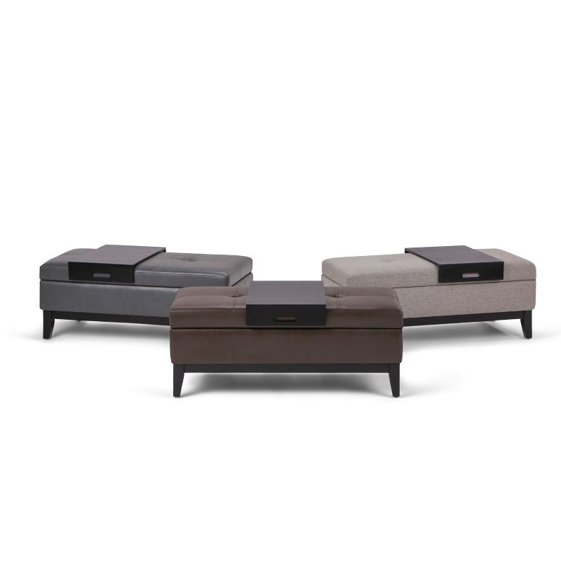 42" Jackson Storage Ottoman Bench with Tray Linen Look Fabric Cloud Gray - WyndenHall