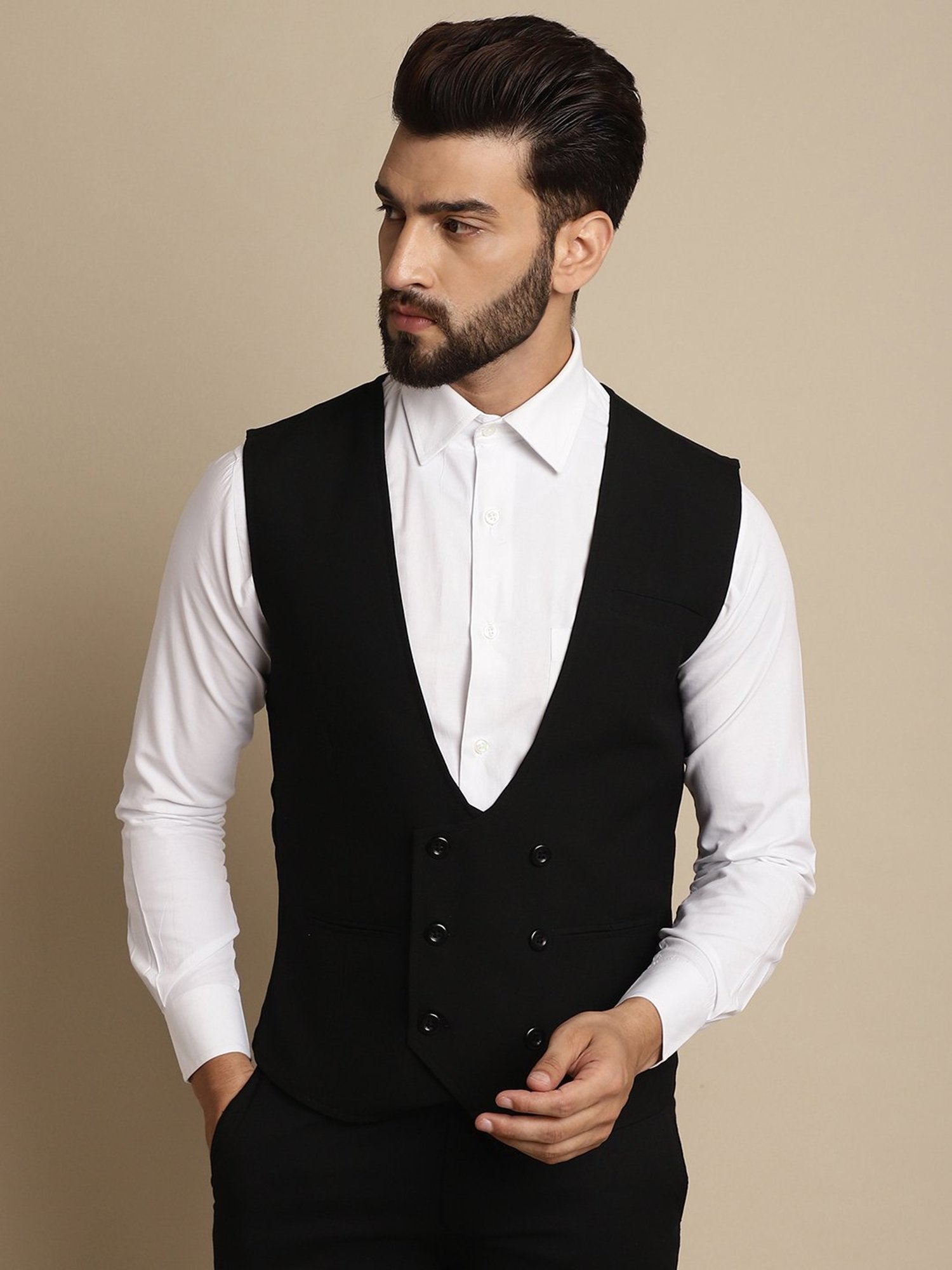 Even Black Regular Fit V Neck Waistcoat