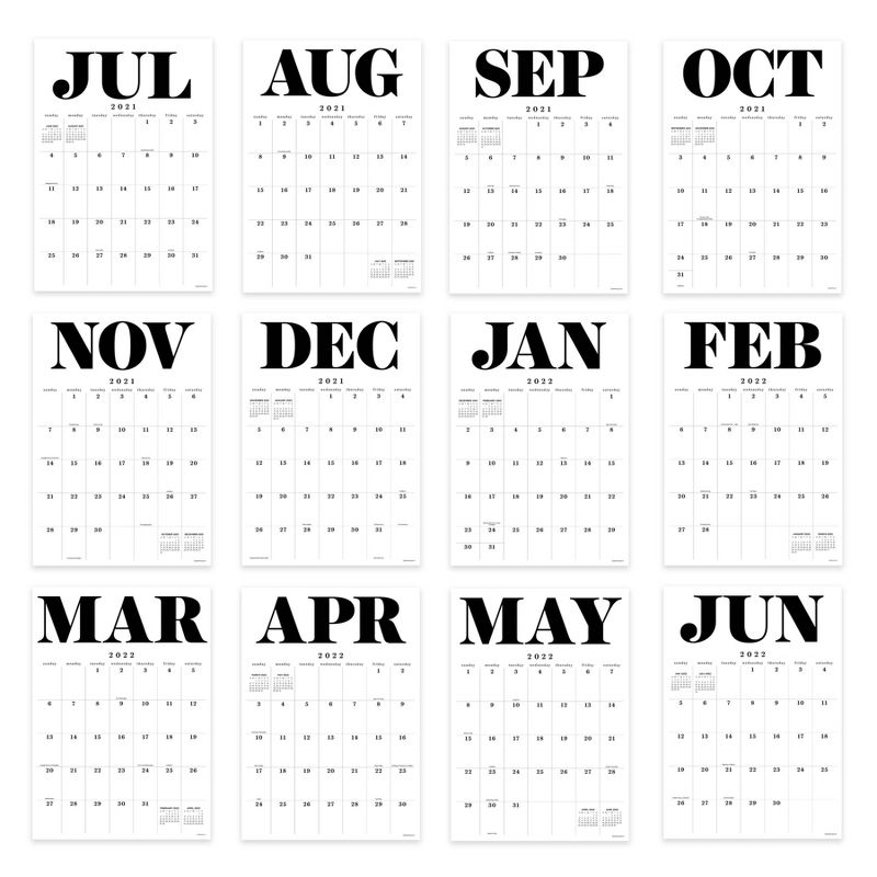 2021-22 Academic Wall Calendar Big Letters Art Poster Wall - The Time Factory