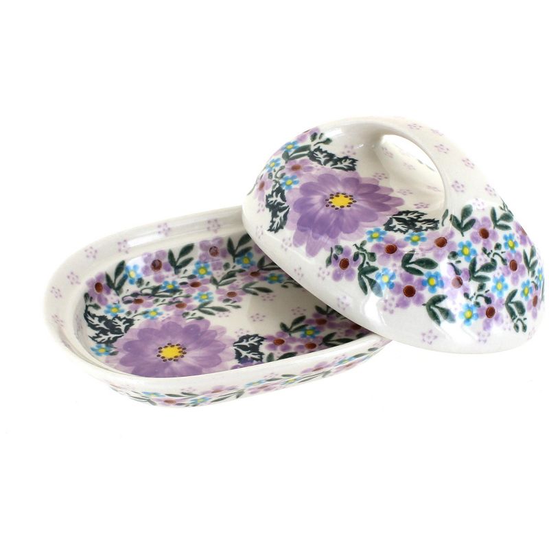 Blue Rose Polish Pottery Lilac Garden Butter Dish