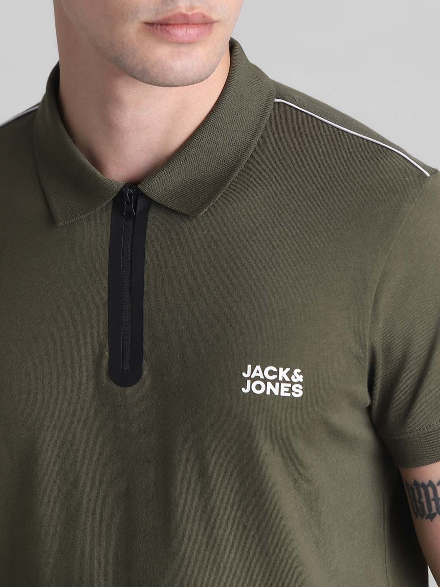 Jack & Jones Olive Slim Fit Cotton Polo T-Shirt