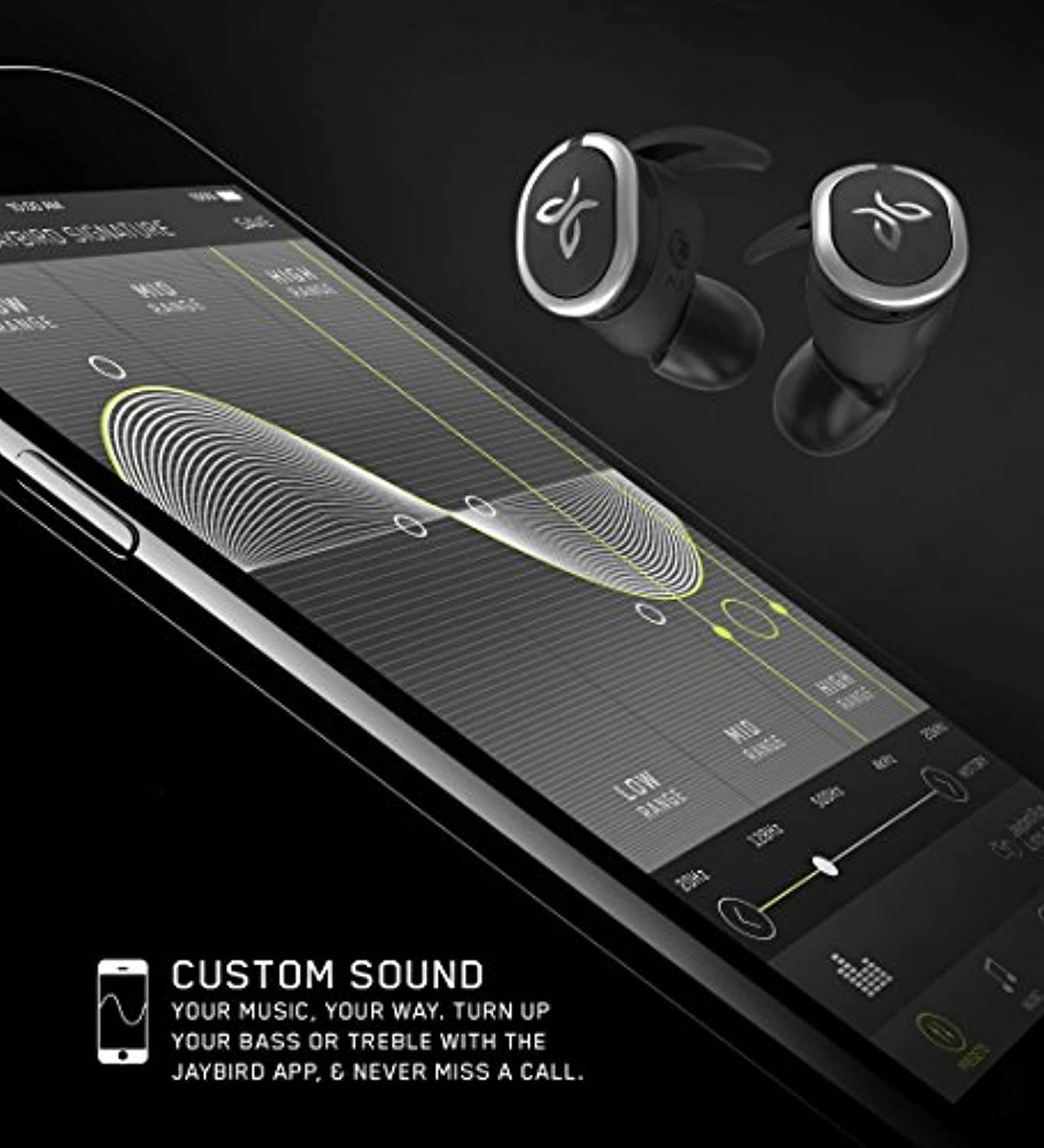 Jaybird RUN True Wireless Headphones for Running, Secure Fit, Sweat-Proof and Water Resistant, Custom Sound, 12 Hours In Your Pocket, Music + Calls (Jet) (985-000688)