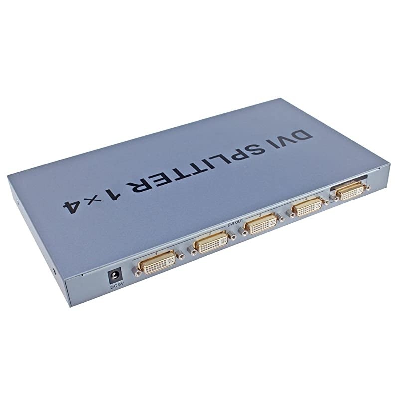 4 Way DVI Video Splitter Box Distribution Amplifier 1 in 4 Out Splits 1 Video Signal into Multi Monitors Supports Cascade Connection