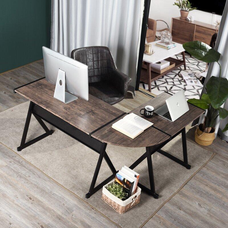 Industrial Wood L-Shape Office Table Writing Desk Computer Desk