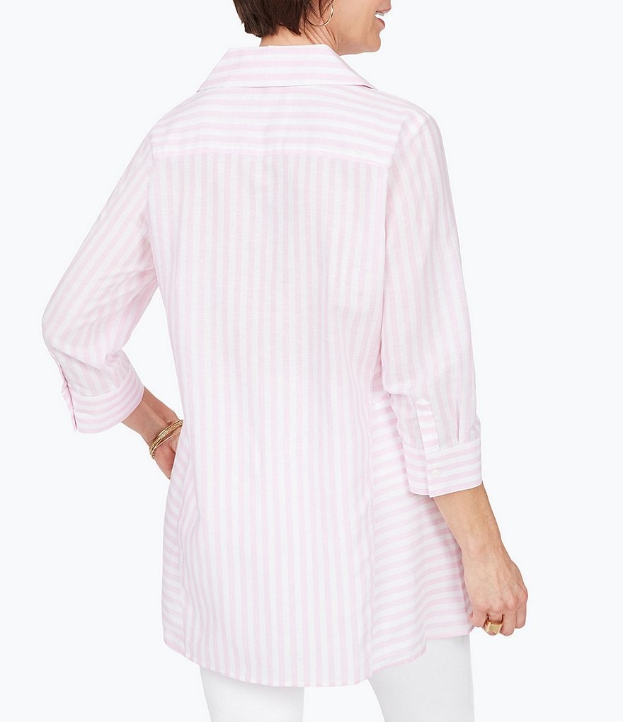 Foxcroft Soraya Simple Stripe Wing Collar Button Front Tunic
